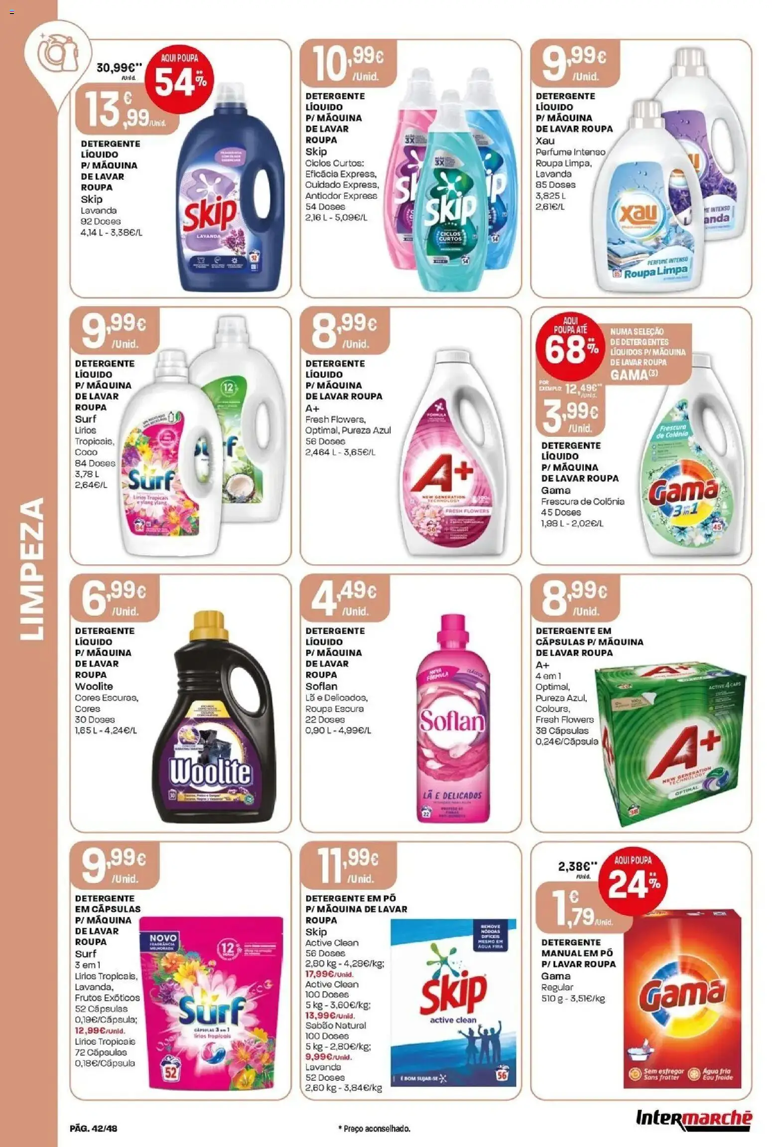 Intermarché Isto é que são preços BAIXOS! │ válido de 18/06/2026 | Página: 42 | Produtos: Máquina de lavar, Perfume, Pó, Detergente