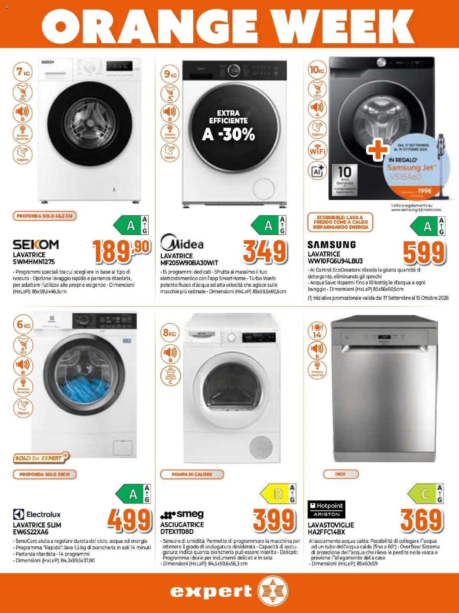 Volantino Expert del 17/09/2026 | Pagina: 18 | Prodotti: Acqua, Lavatrice, Asciugatrice, Samsung