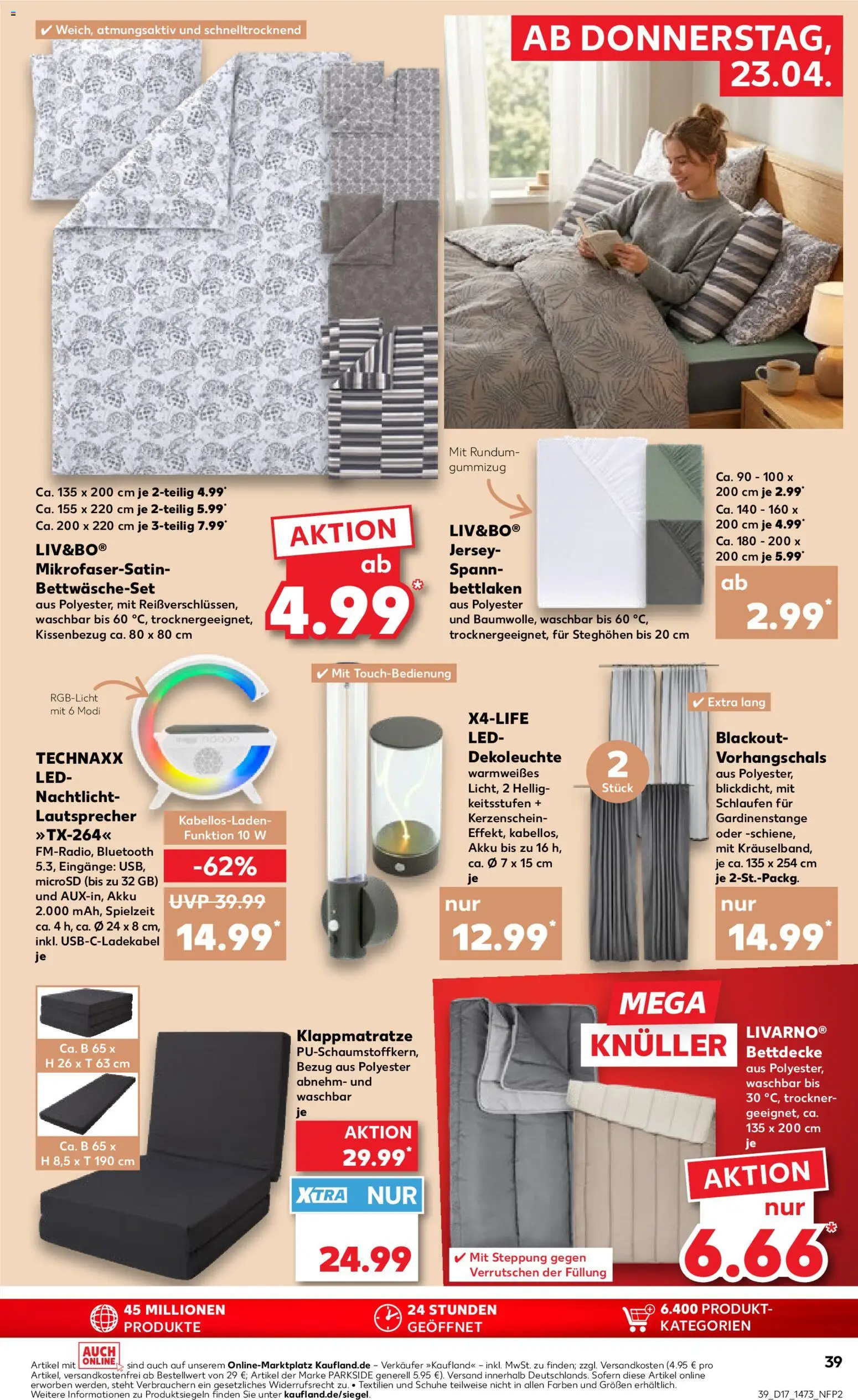 Kaufland Prospekt – gültig ab 23.04.2026 | Seite: 39 | Produkte: Lautsprecher, Trockner, Bettdecke, Nachtlicht