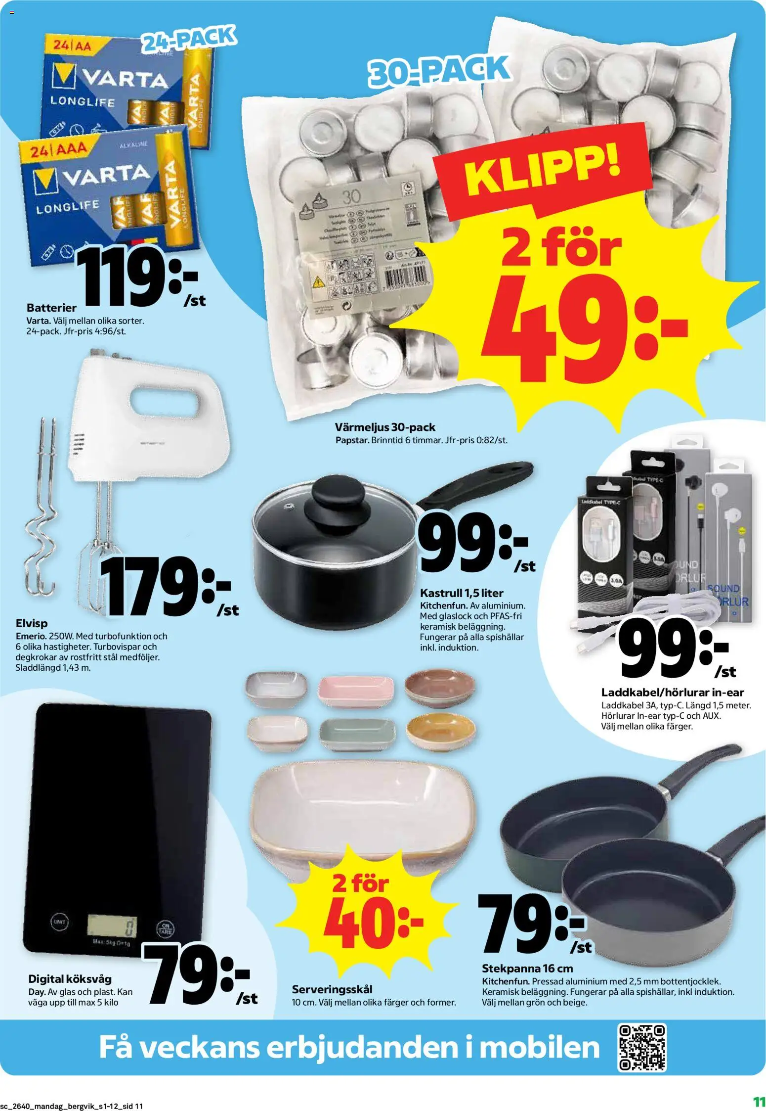 Stora Coop reklamblad aktuell från 28/09/2026 | Sida: 11 | Produkter: Batterier, Glas, Elvisp, Stekpanna