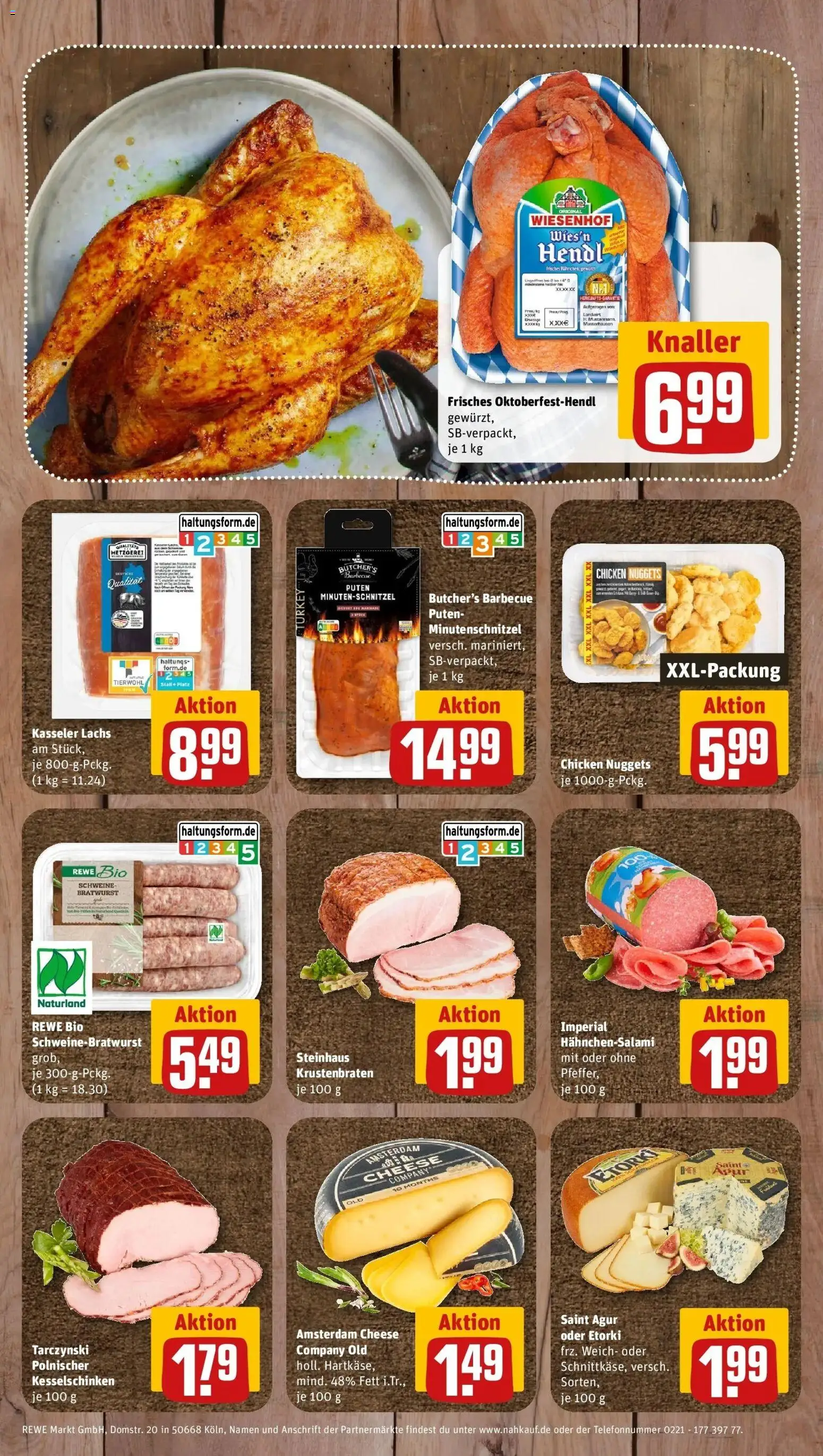 REWE Prospekt ab 14.09.2026 zum Blättern » Angebote | Seite: 9 | Produkte: Bratwurst, Krustenbraten, Lachs