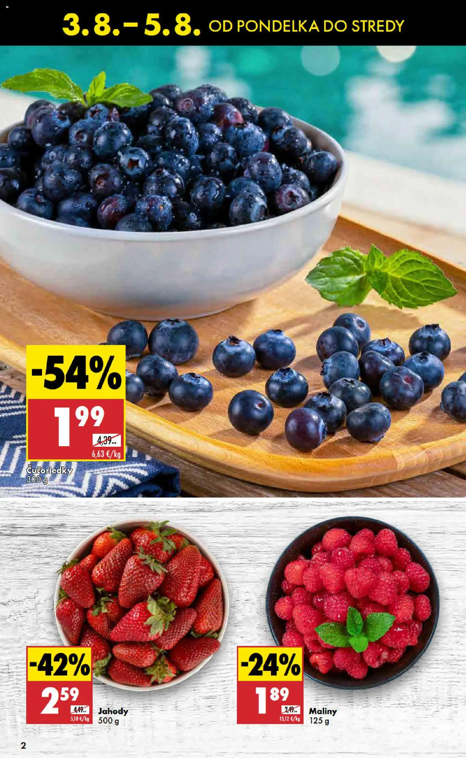 Nové Biedronka akcie – leták je platný od 03.08.2026 | Strana: 2 | Produkty: Čučoriedky, Jahody, Maliny