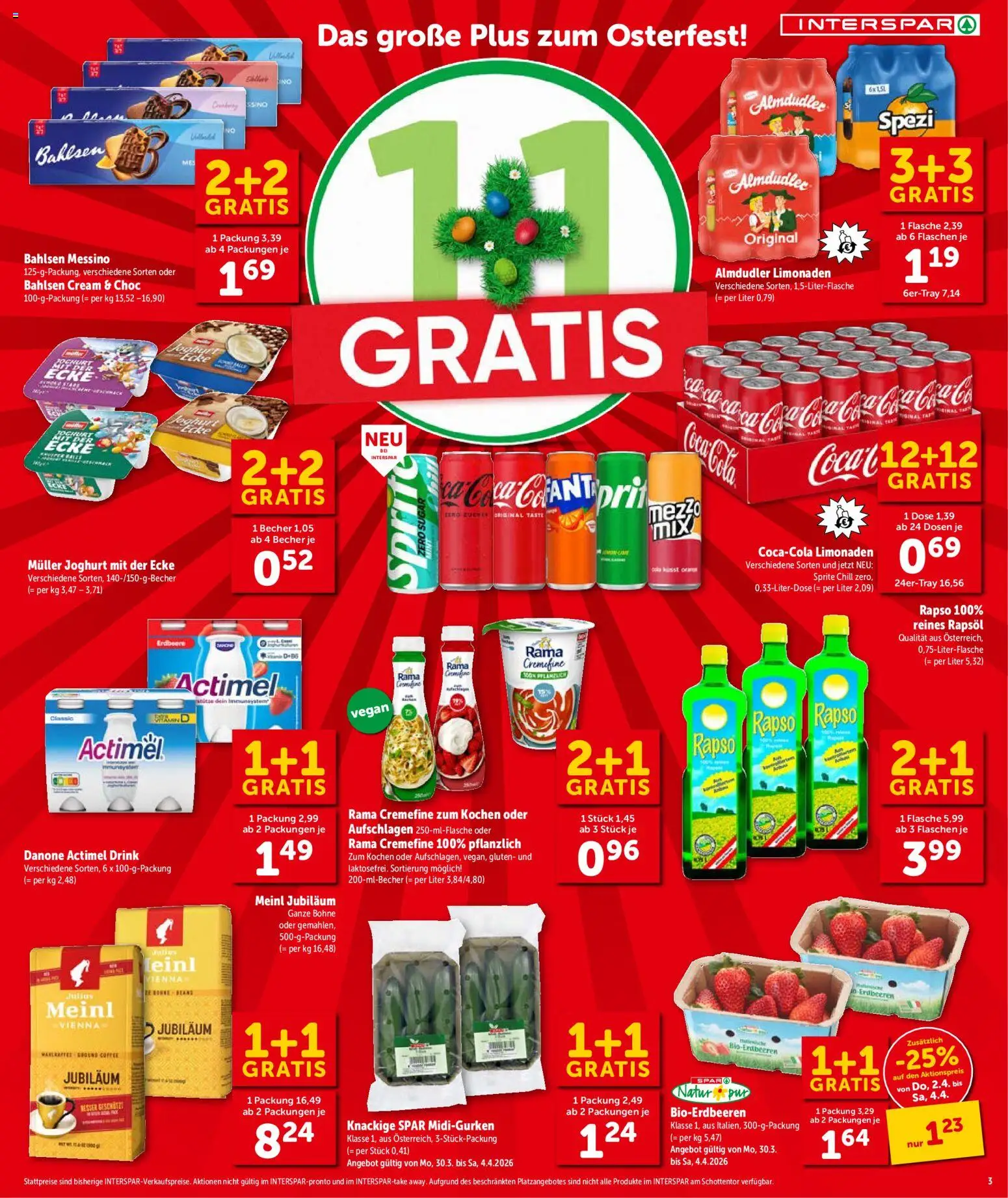 Interspar Flugblatt- Wien gültig ab 31.03.2026 | Seite: 4 | Produkte: Erdbeeren, Bohne, Rapsöl, Joghurt