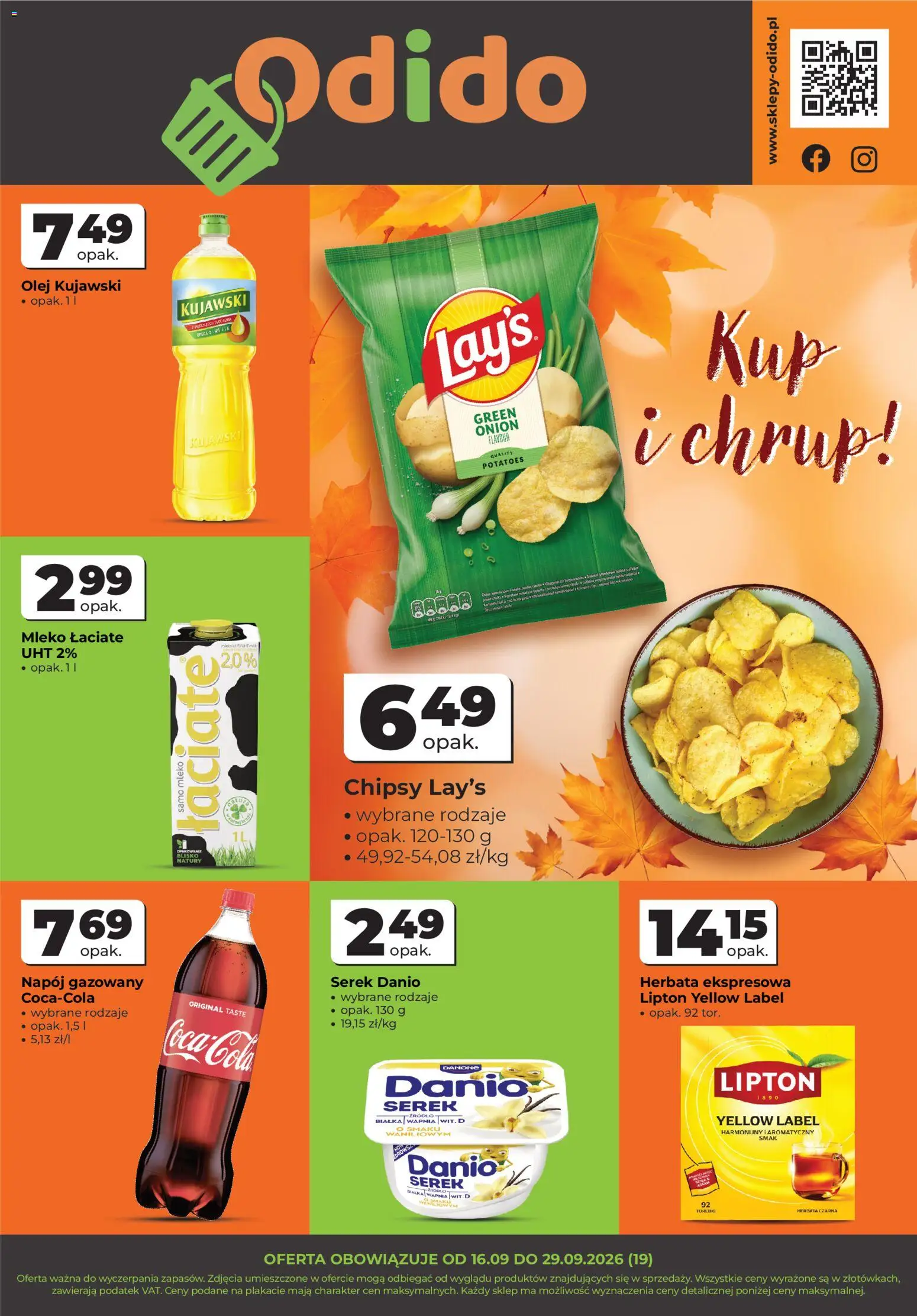 Odido gazetka - Wybrane produkty od 16.09.2026 | Strona: 1 | Produkty: Herbata czarna, Chipsy, Serek, Mleko