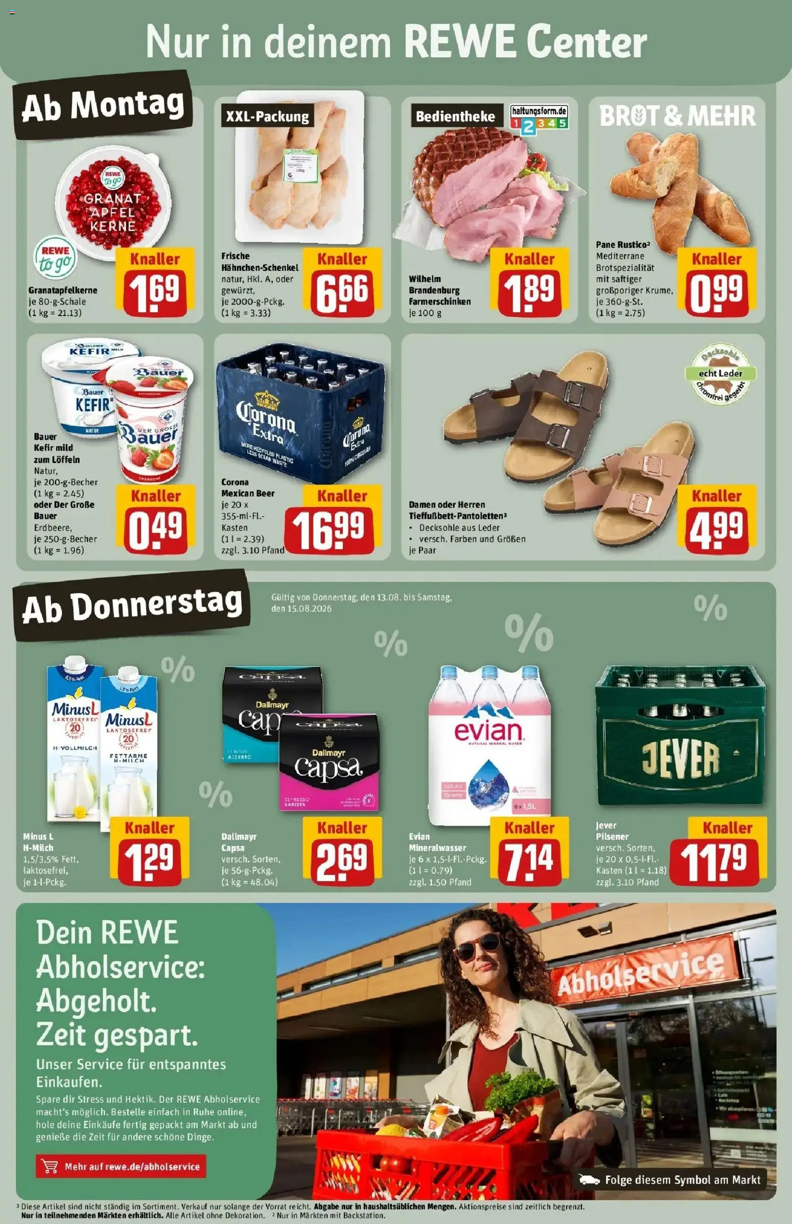 REWE Prospekt ab 10.08.2026 zum Blättern » Angebote | Seite: 3 | Produkte: Hahnchenschenkel, Pane, Jever, Dallmayr capsa
