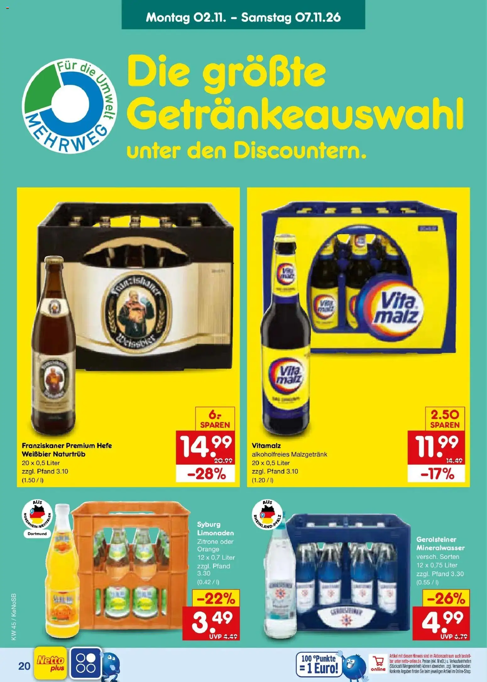 Netto Marken-Discount Prospekt Koblenz – gültig ab 02.11.2026 | Seite: 30 | Produkte: Franziskaner, Weißbier, Mineralwasser, Gerolsteiner