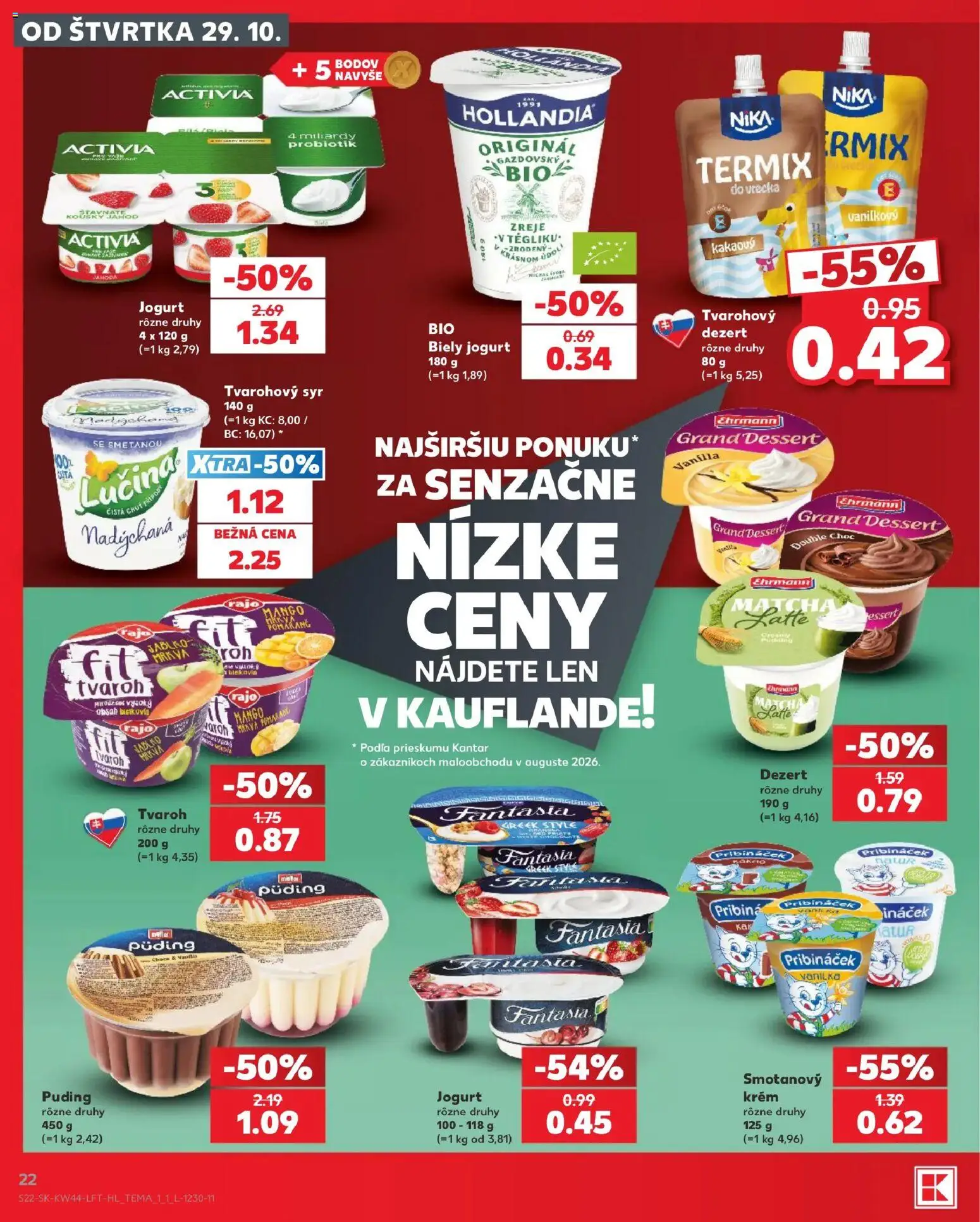 Nové Kaufland akcie – leták je platný od 29.10.2026 | Strana: 22 | Produkty: Puding, Termix, Mrkva, Tvaroh