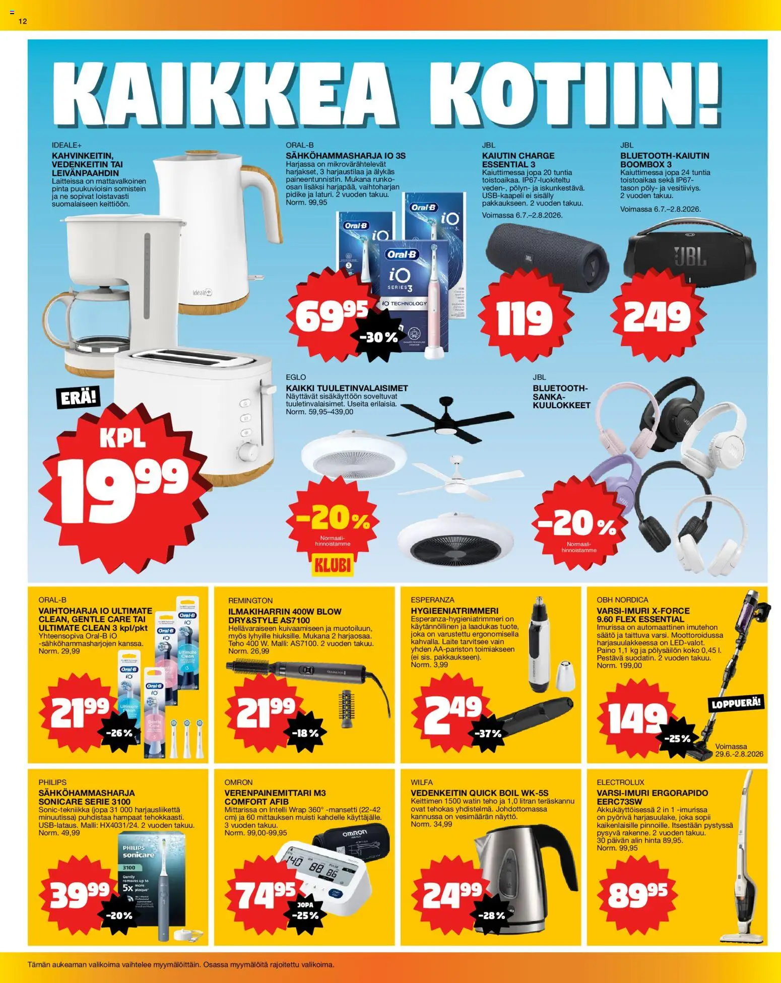 Tokmanni tarjoukset – voimassa 20/07/2026 alkaen | Sivu: 12 | Tuotteet: Kaiutin, Vedenkeitin, Boombox, Kuulokkeet