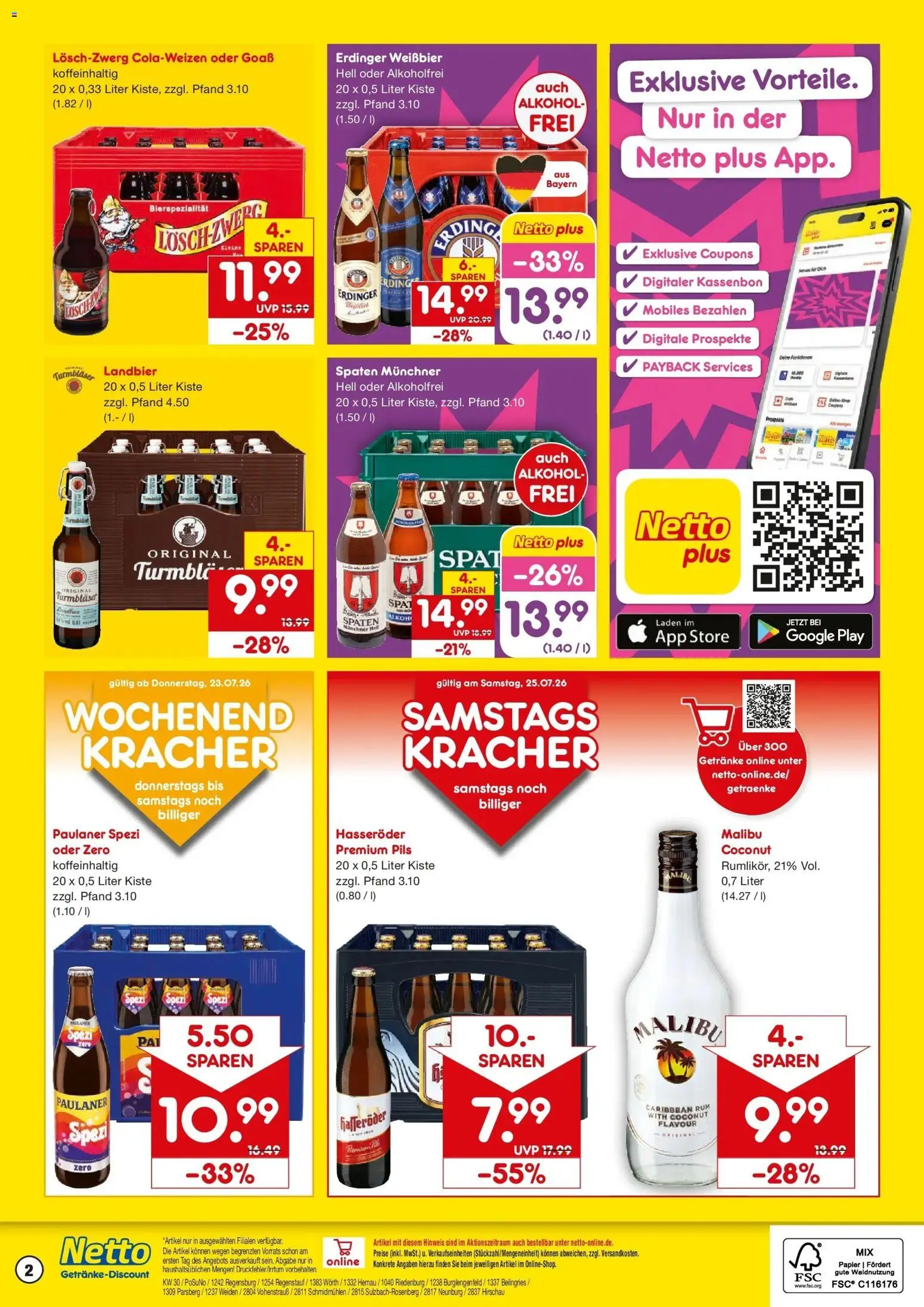Netto Marken-Discount Prospekt Beilngries – gültig ab 20.07.2026 | Seite: 2 | Produkte: Paulaner spezi, Rum, Hasseröder, Paulaner