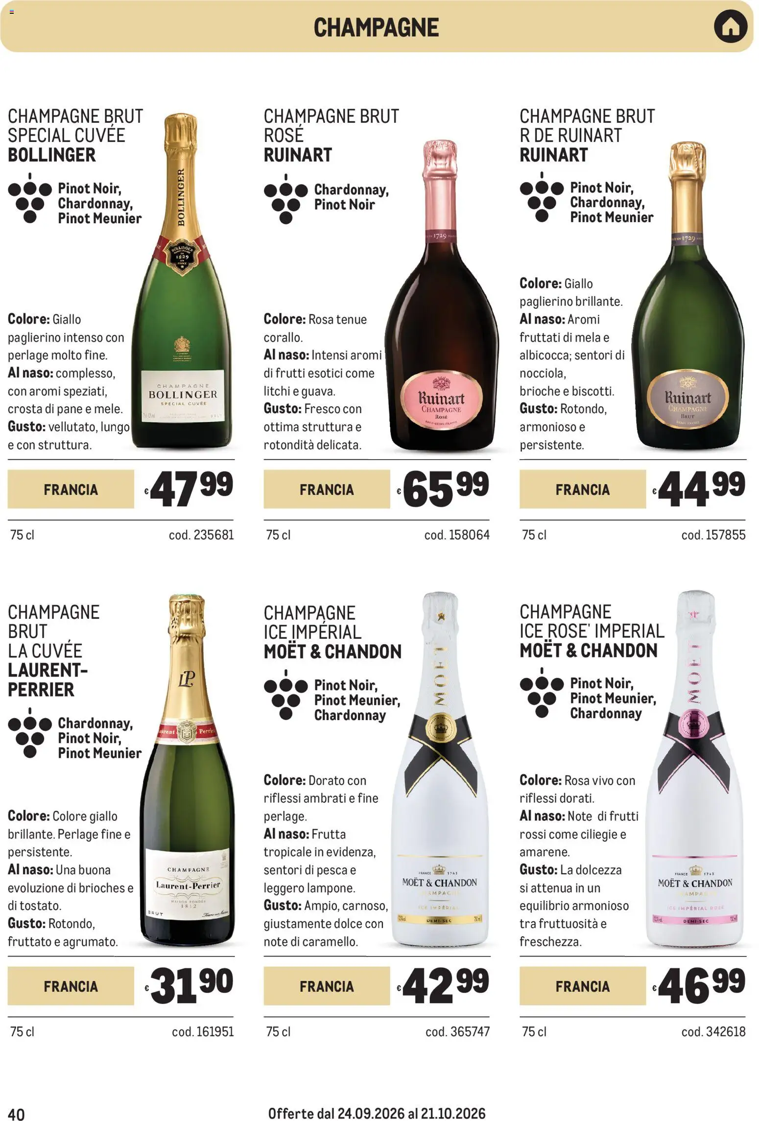 Volantino Metro del 24/09/2026 | Pagina: 40 | Prodotti: Pane, Frutta, Pesca, Champagne