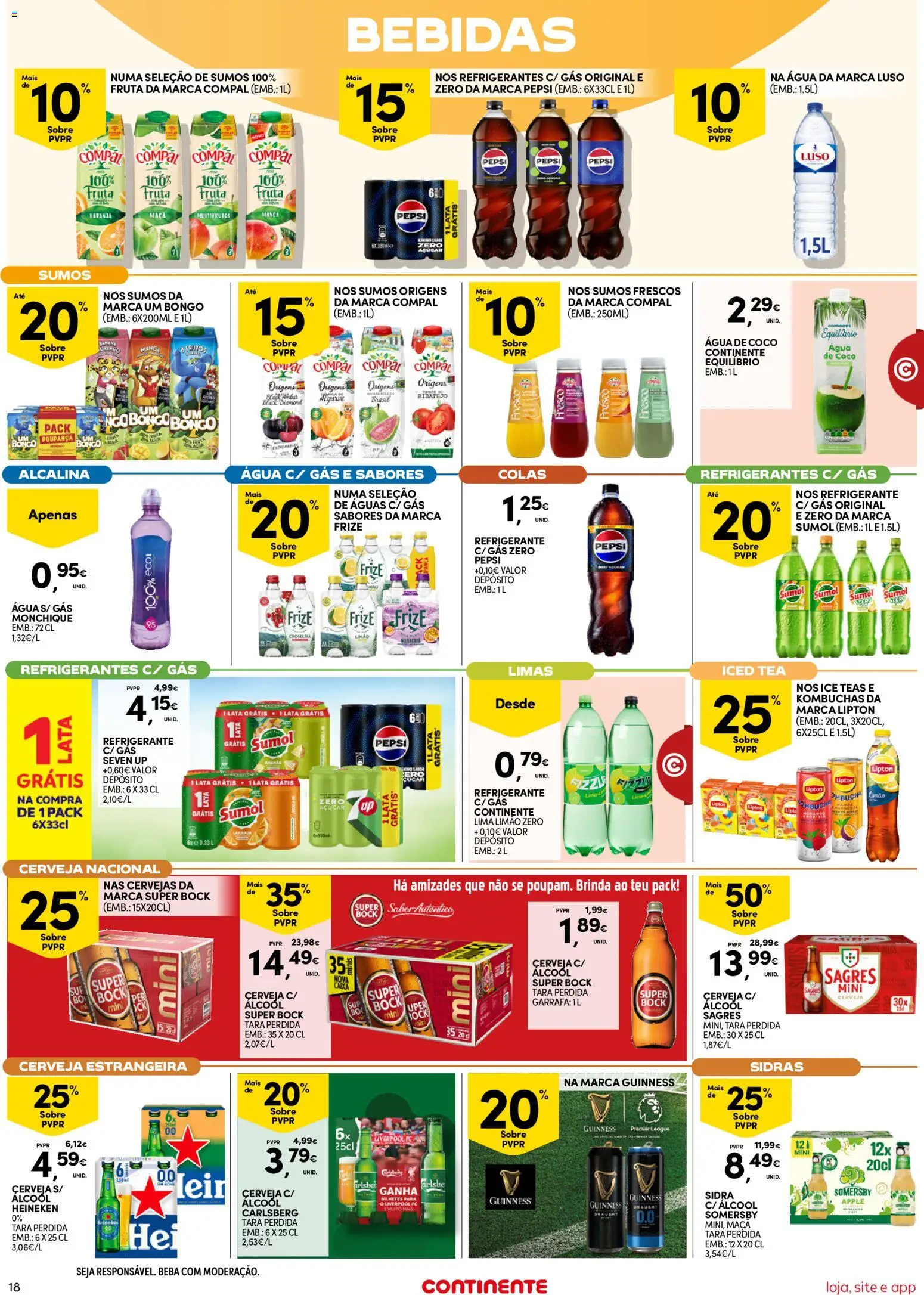 Continente folheto Bom Dia │ válido de 06/10/2026 | Página: 18 | Produtos: Refrigerante, Sidra, Bebidas, Açúcar
