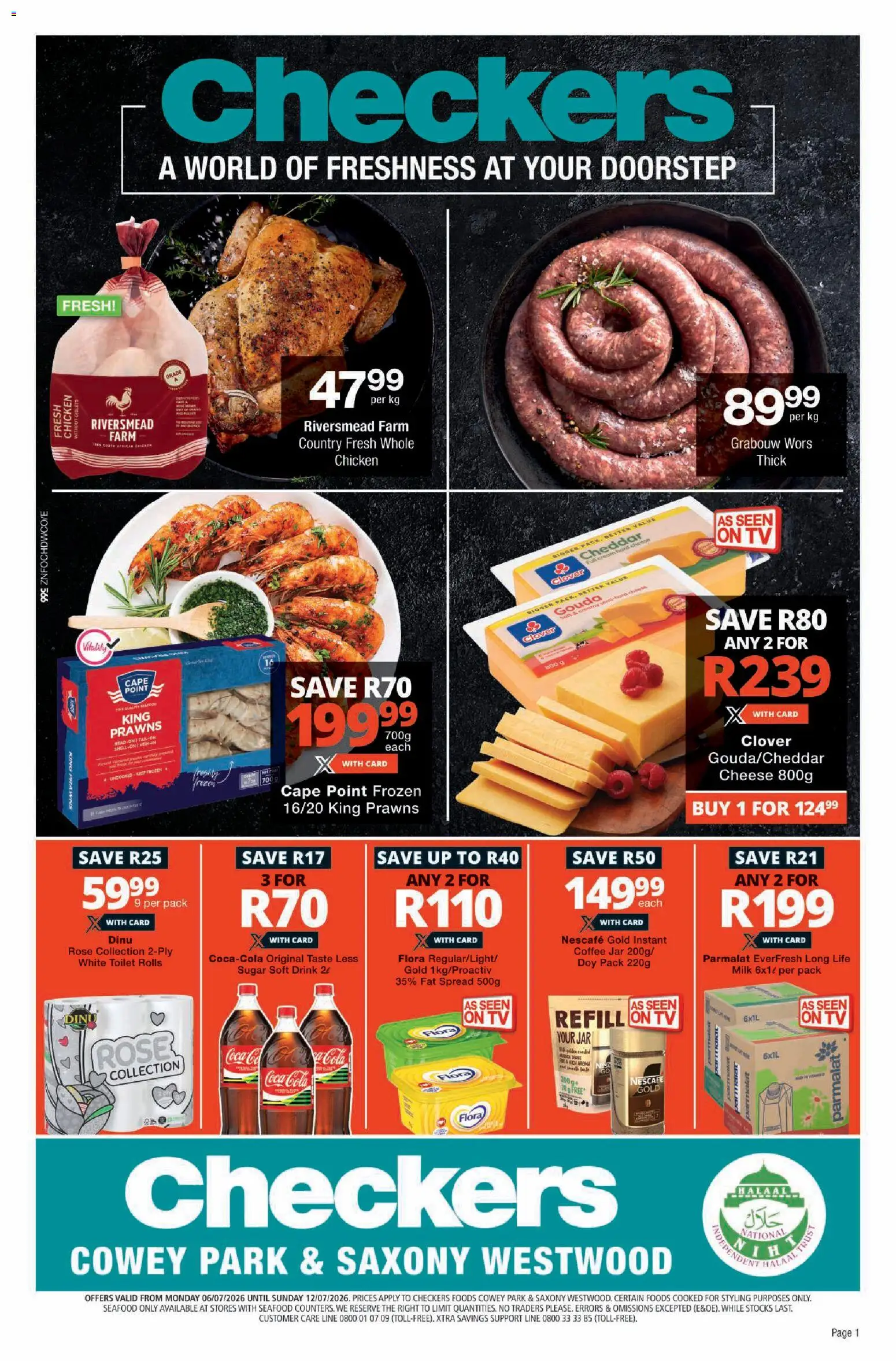 New Checkers catalogue – valid from 06/07/2026 | Page: 1 | Products: Toilet, Milk, Sugar, Seafood