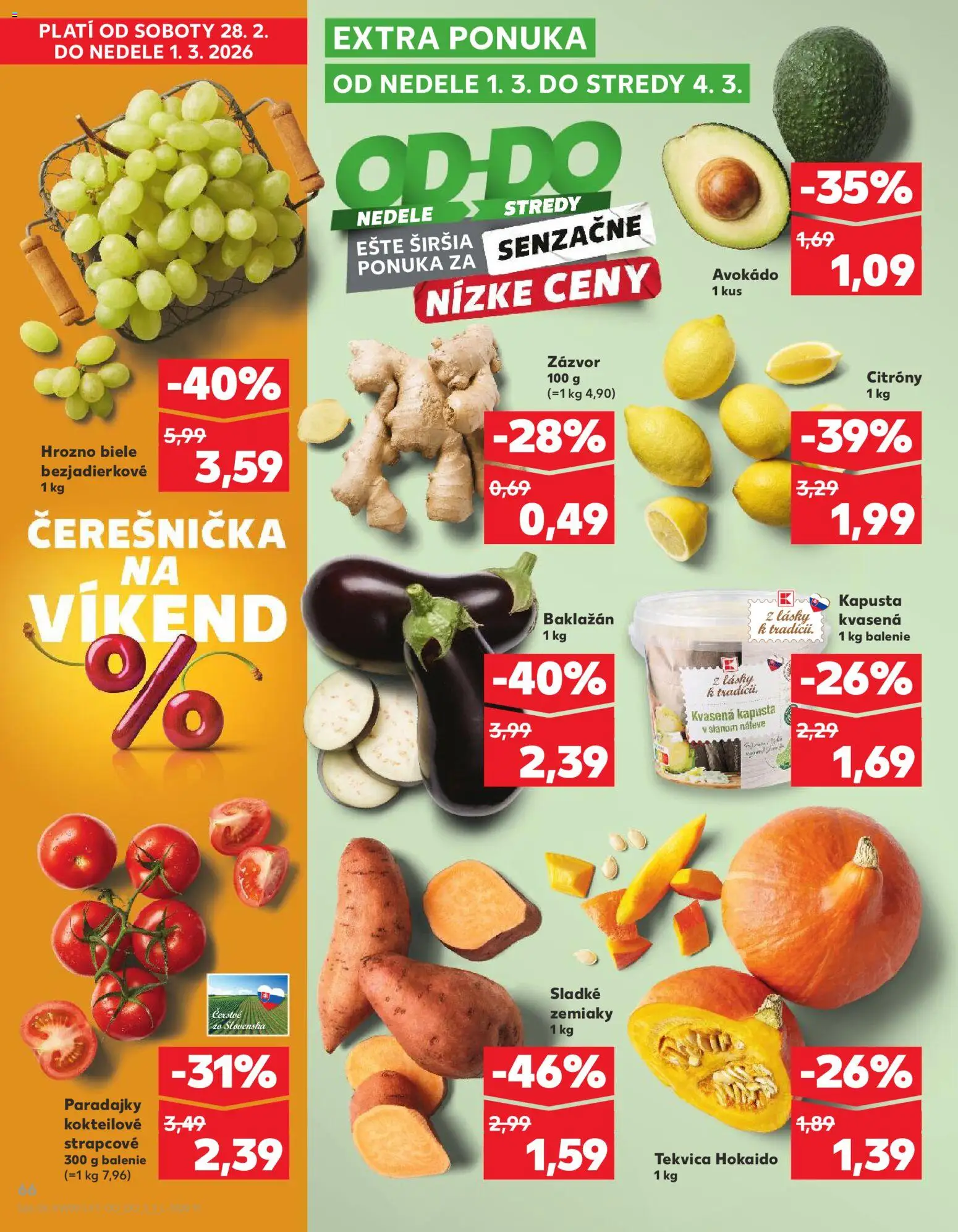 Nové Kaufland akcie – leták je platný od 26.02.2026 | Strana: 66 | Produkty: Kapusta, Paradajky, Hrozno, Baklažán