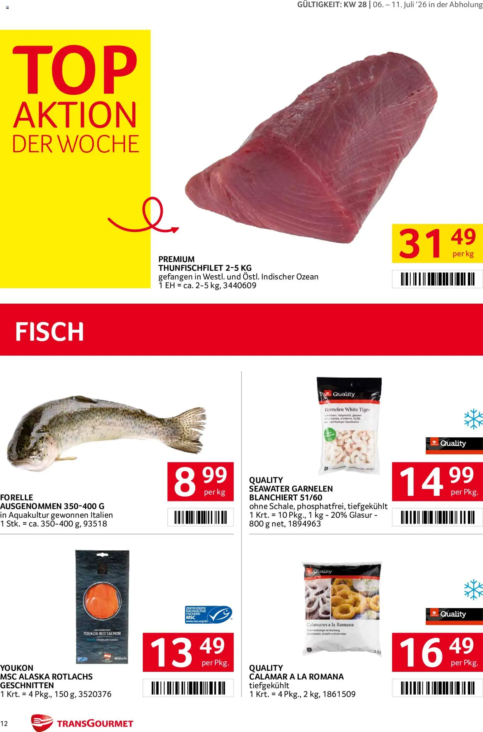 Transgourmet Flugblatt gültig ab 06.07.2026 | Seite: 12 | Produkte: Fisch