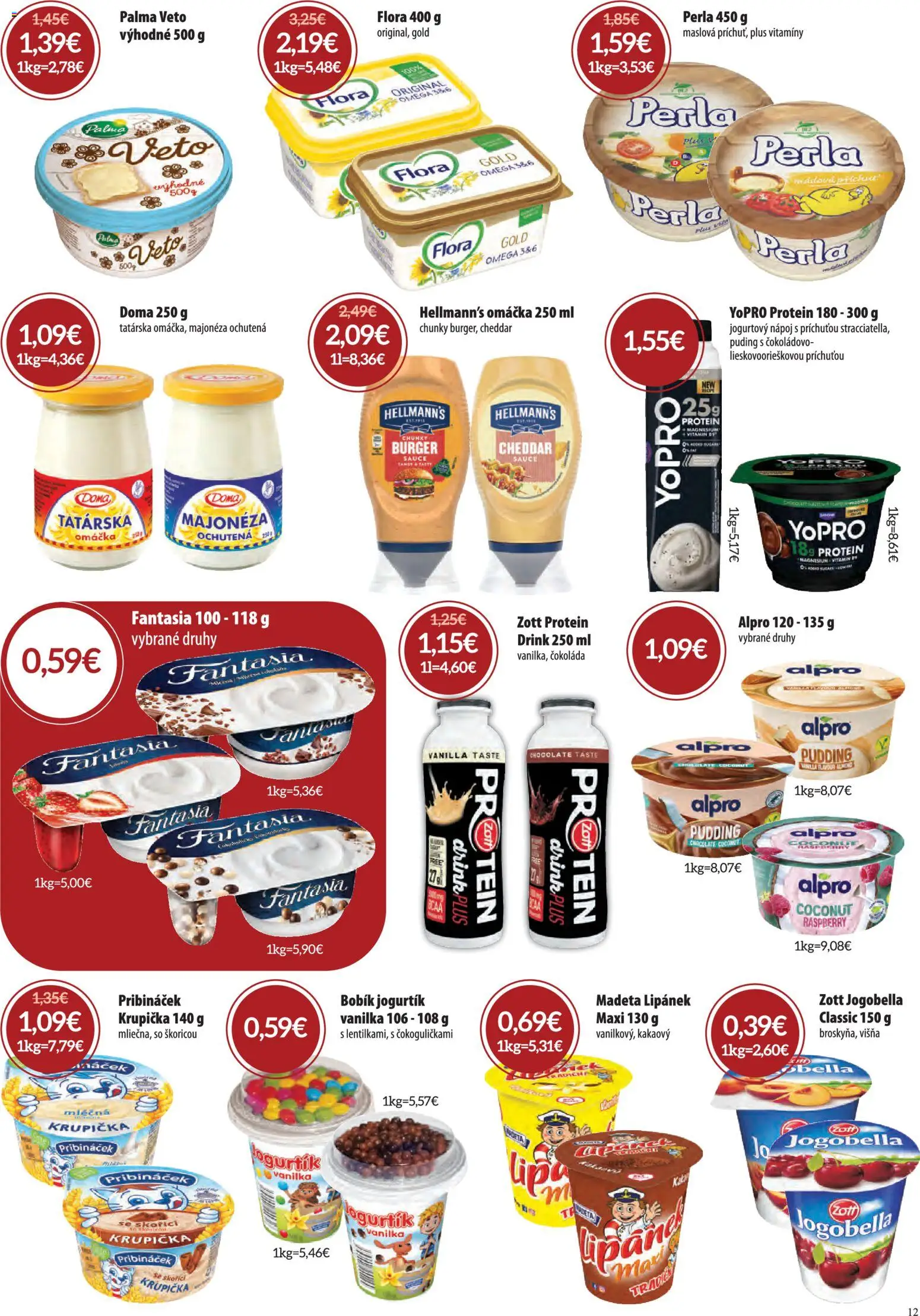 Nové Nitrazdroj akcie – leták je platný od 07.05.2026 | Strana: 12 | Produkty: Puding, Čokoláda, Alpro, Flora