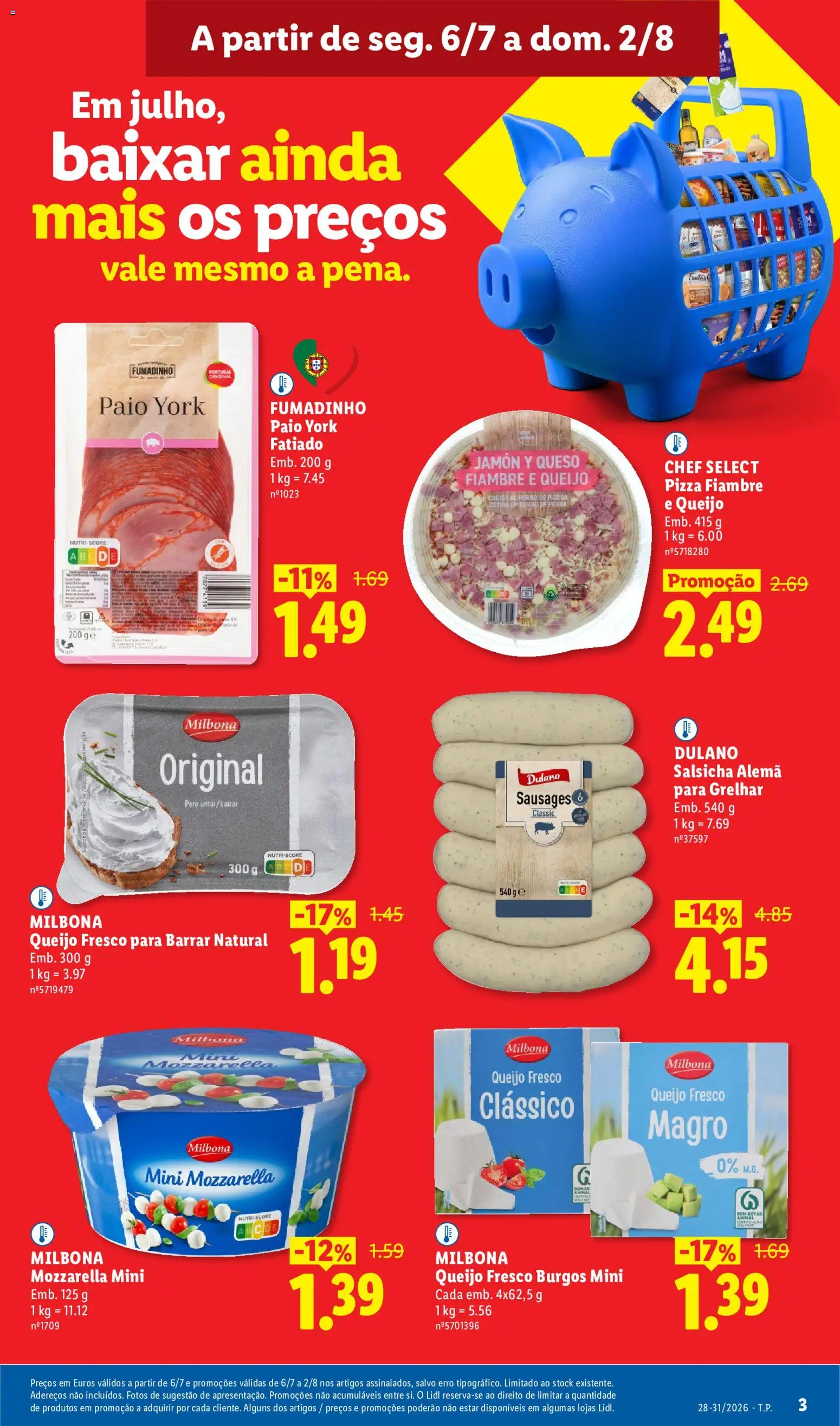 Lidl Folheto Especial │ válido de 06/07/2026 | Página: 3 | Produtos: Fiambre, Salsicha, Queijo, Pizza