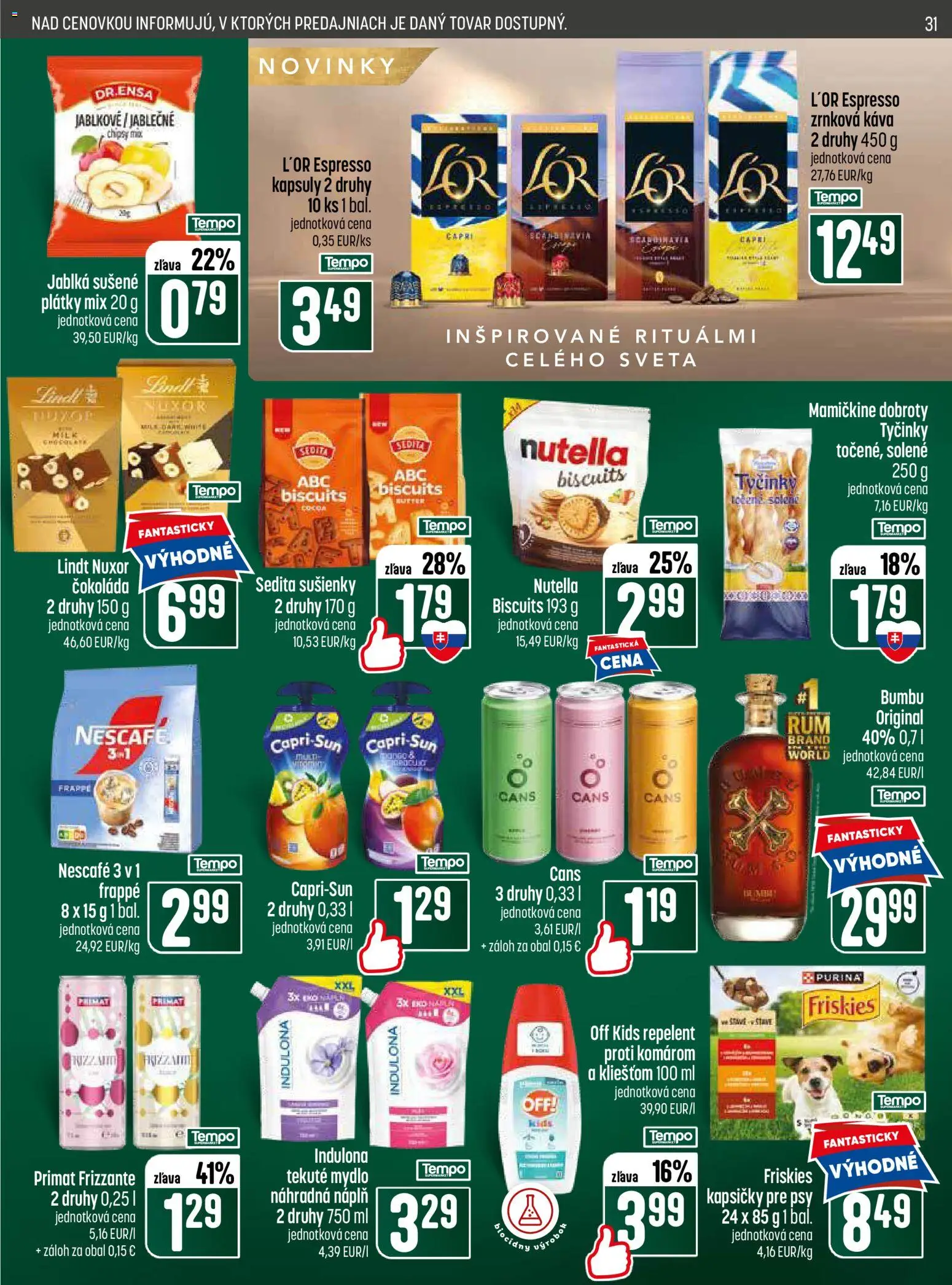 Nové COOP Jednota akcie – leták je platný od 18.06.2026 | Strana: 31 | Produkty: Friskies, Jablká, Mydlo, Zrnková káva