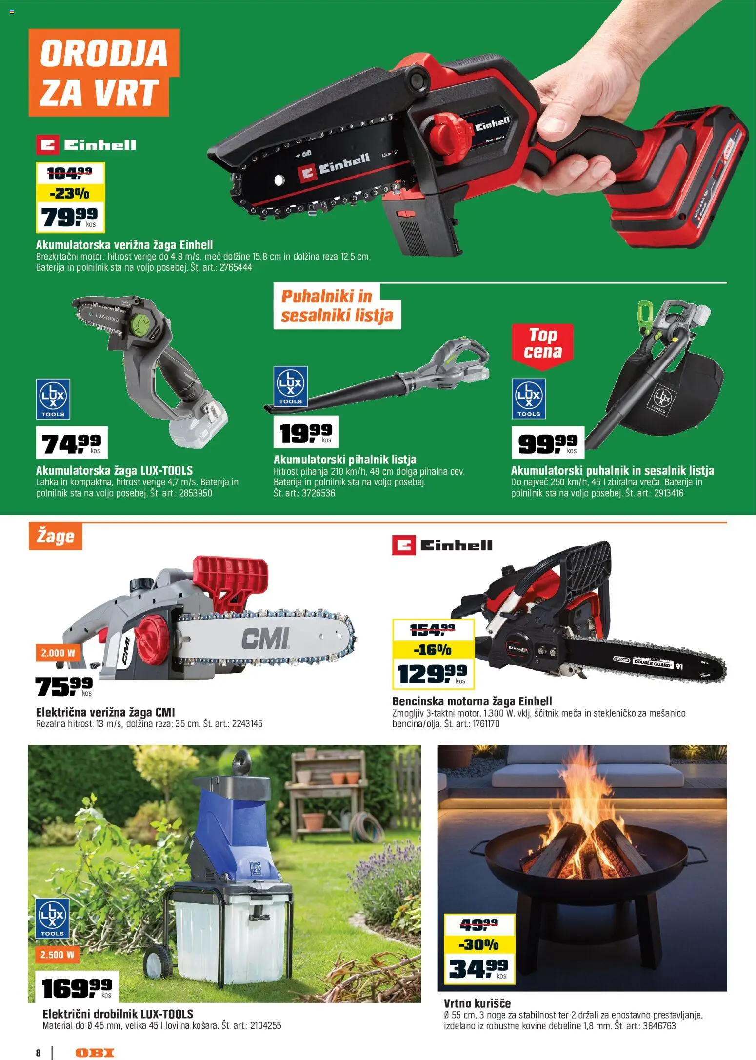 Novi OBI katalog ponudbe – veljaven od 02.10.2026 | Stran: 8 | Izdelki: Baterija, Verižna žaga, Polnilnik, Sesalnik