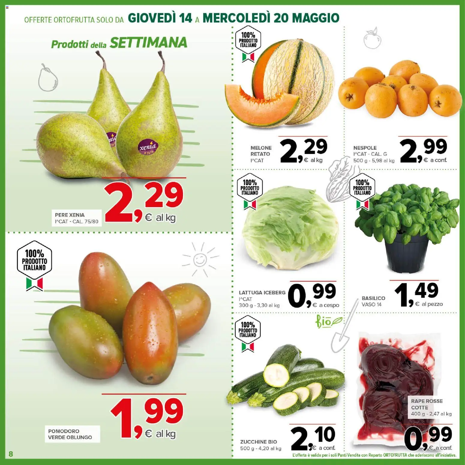 Volantino Todis del 14.05.2026 | Pagina: 8 | Prodotti: Pomodoro, Melone, Basilico, Lattuga