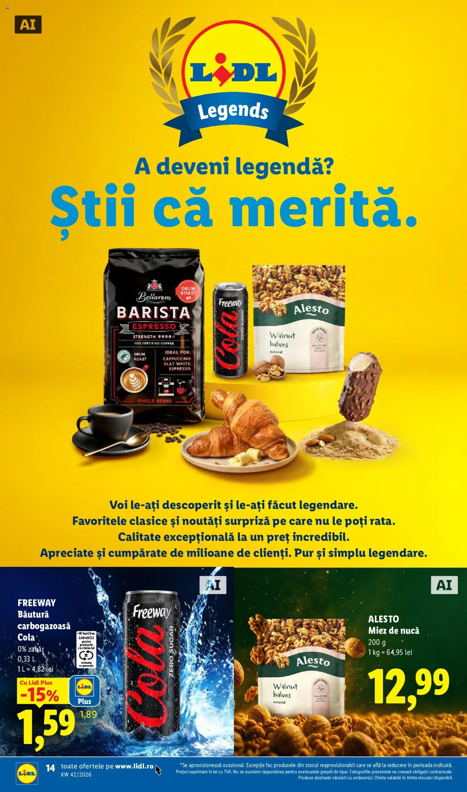 Noul catalog Lidl – valabil de la 12.10.2026 | Pagină: 14 | Produse: Cola, Cafea, Freeway, Zahăr