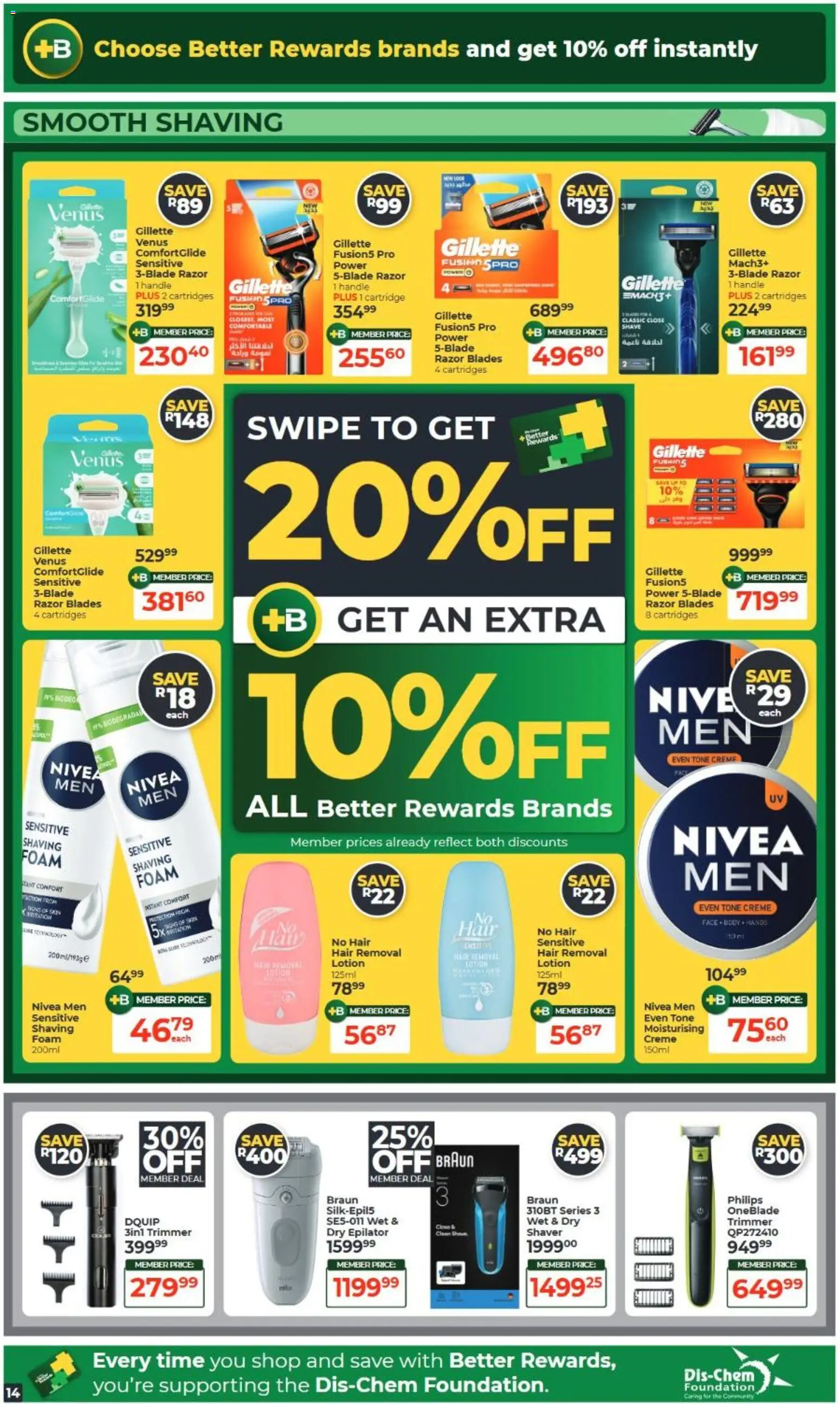 New Dis-Chem catalogue – valid from 15/09/2026 | Page: 14 | Products: Epilator, Foundation, Foam, Lotion