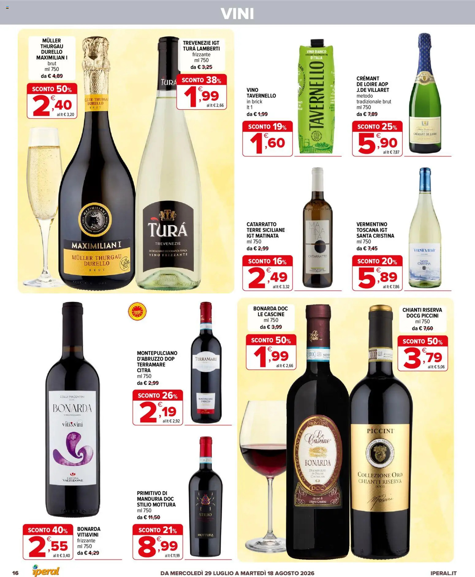 Volantino Iperal del 29/07/2026 | Pagina: 16 | Prodotti: Vino, Vino bianco
