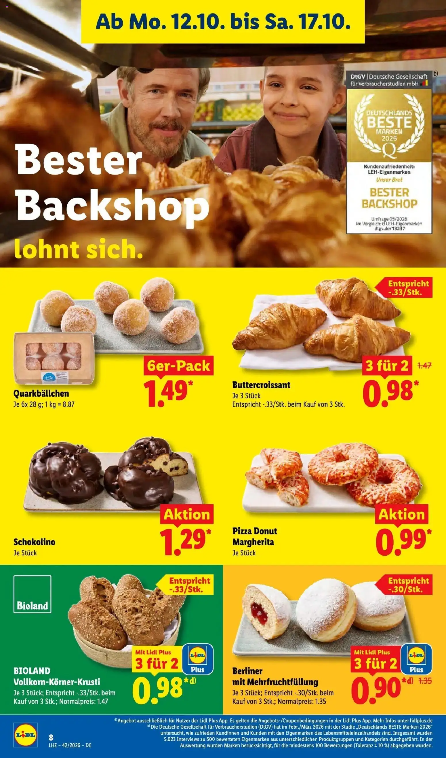 Lidl Prospekt Höxter (ab 12.10.2026) zum Blättern » Angebote | Seite: 14 | Produkte: Berliner, Croissant, Brot, Pizza