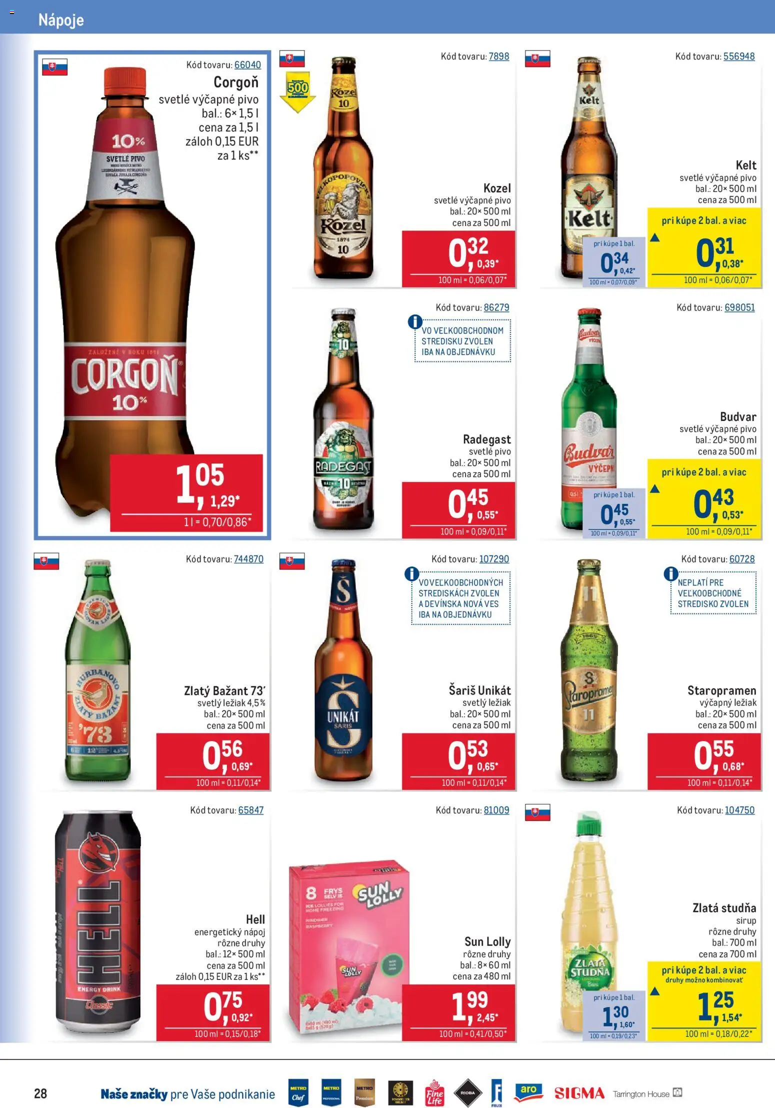 Nové Metro akcie – leták je platný od 29.07.2026 | Strana: 28 | Produkty: Kelt, Budvar, Corgoň, Energetický nápoj