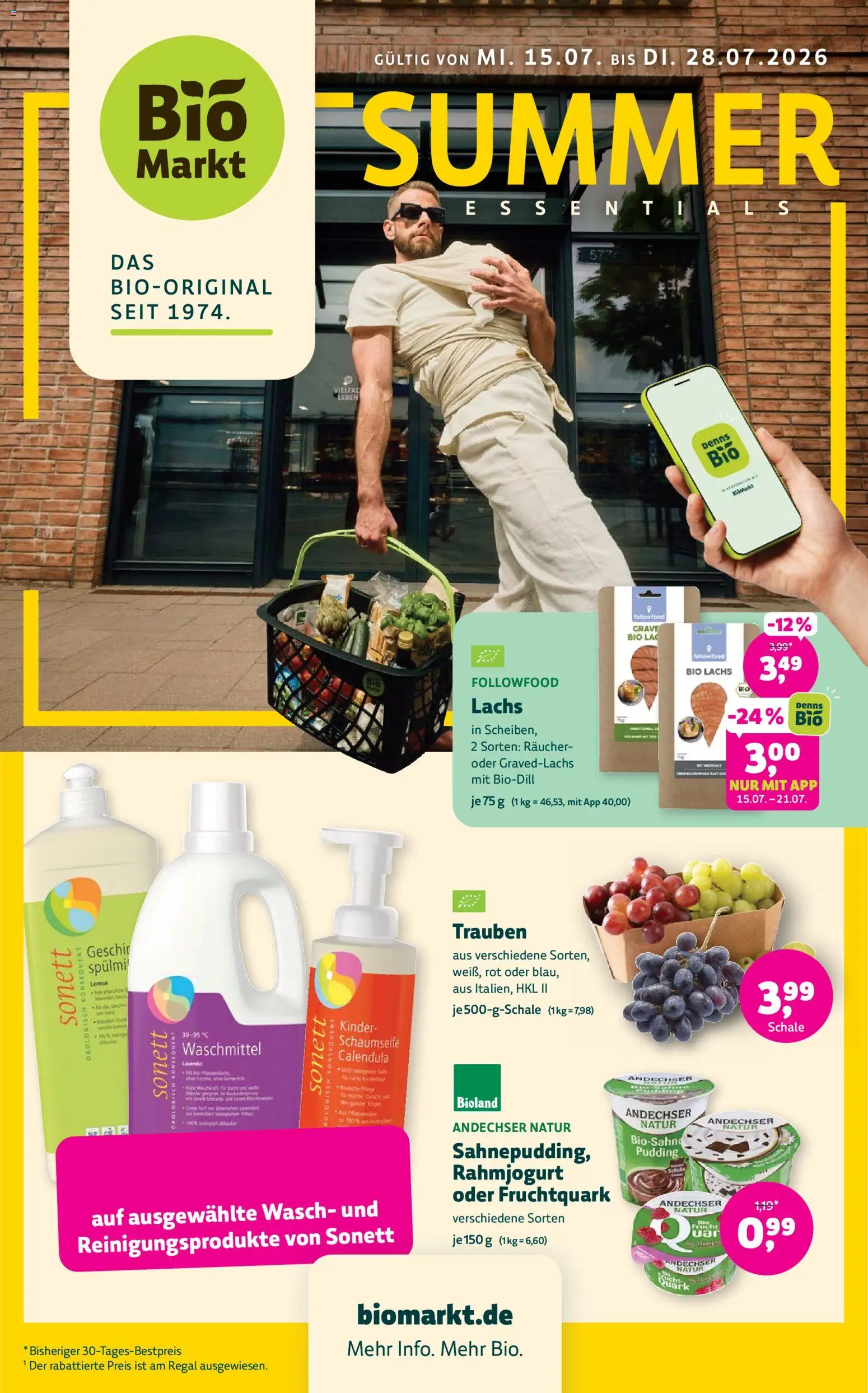 BioMarkt Prospekt – gültig ab 15.07.2026 | Seite: 1 | Produkte: Quark, Regal, Pudding, Lachs