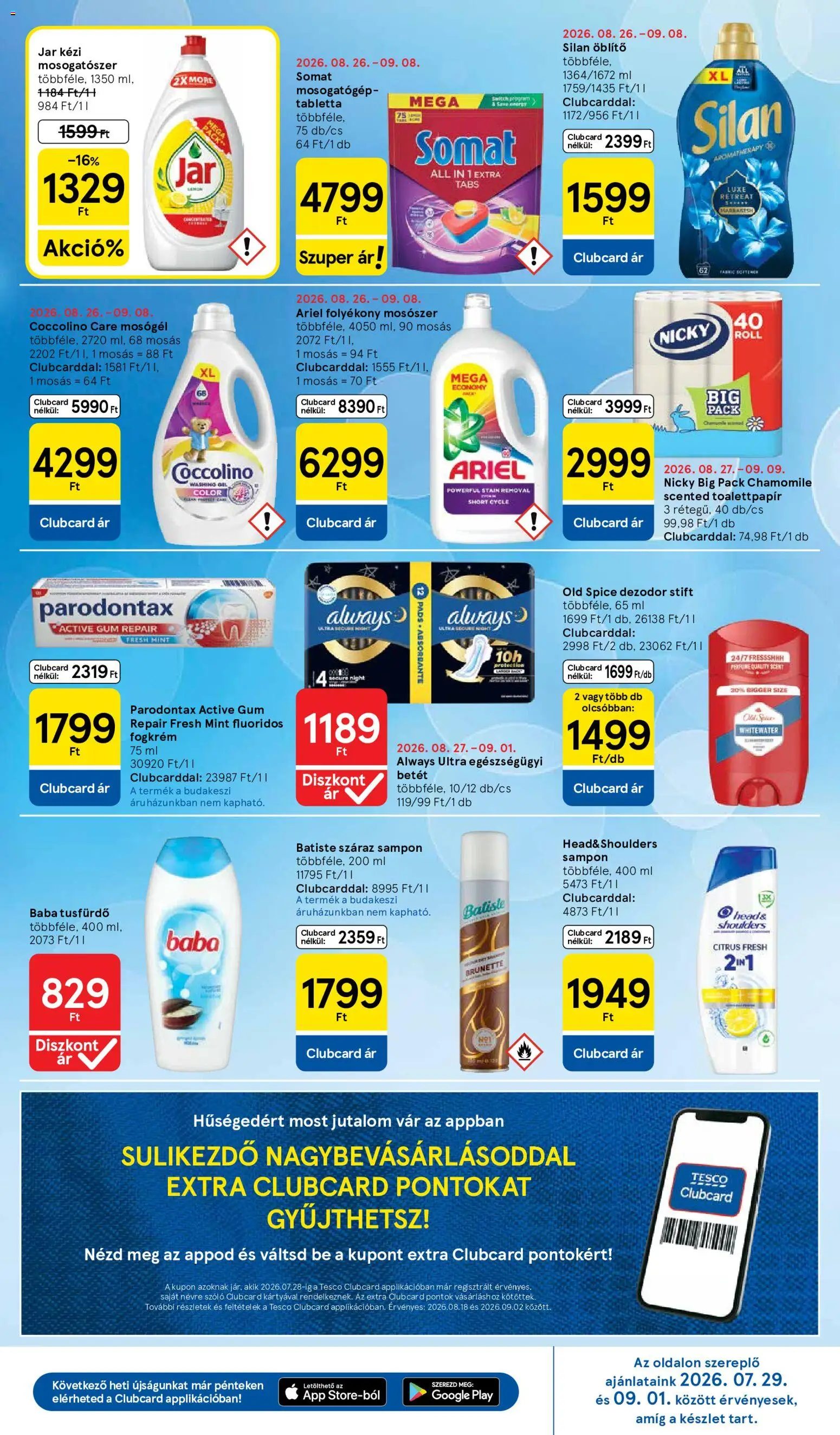 Tesco akciós ujság - amely érvényes a következő dátumtól: 2026.08.27. | Oldal: 9 | Termékek: Mosogatógép, Tabletta, Fogkrém, Baba
