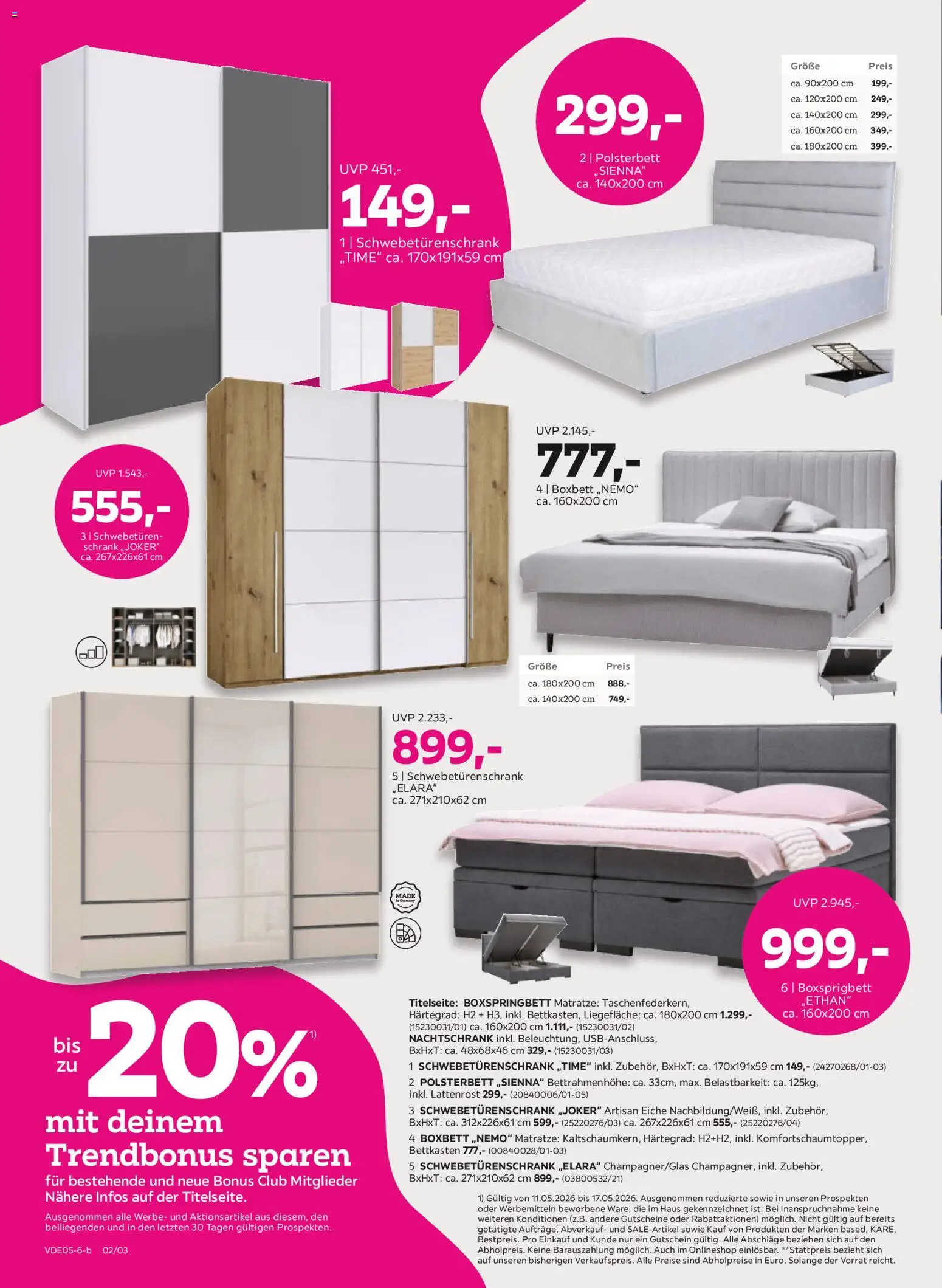 Mömax Prospekt 	 – gültig ab 11.05.2026 | Seite: 2 | Produkte: Matratze, Lattenrost, Schwebetürenschrank, Boxspringbett