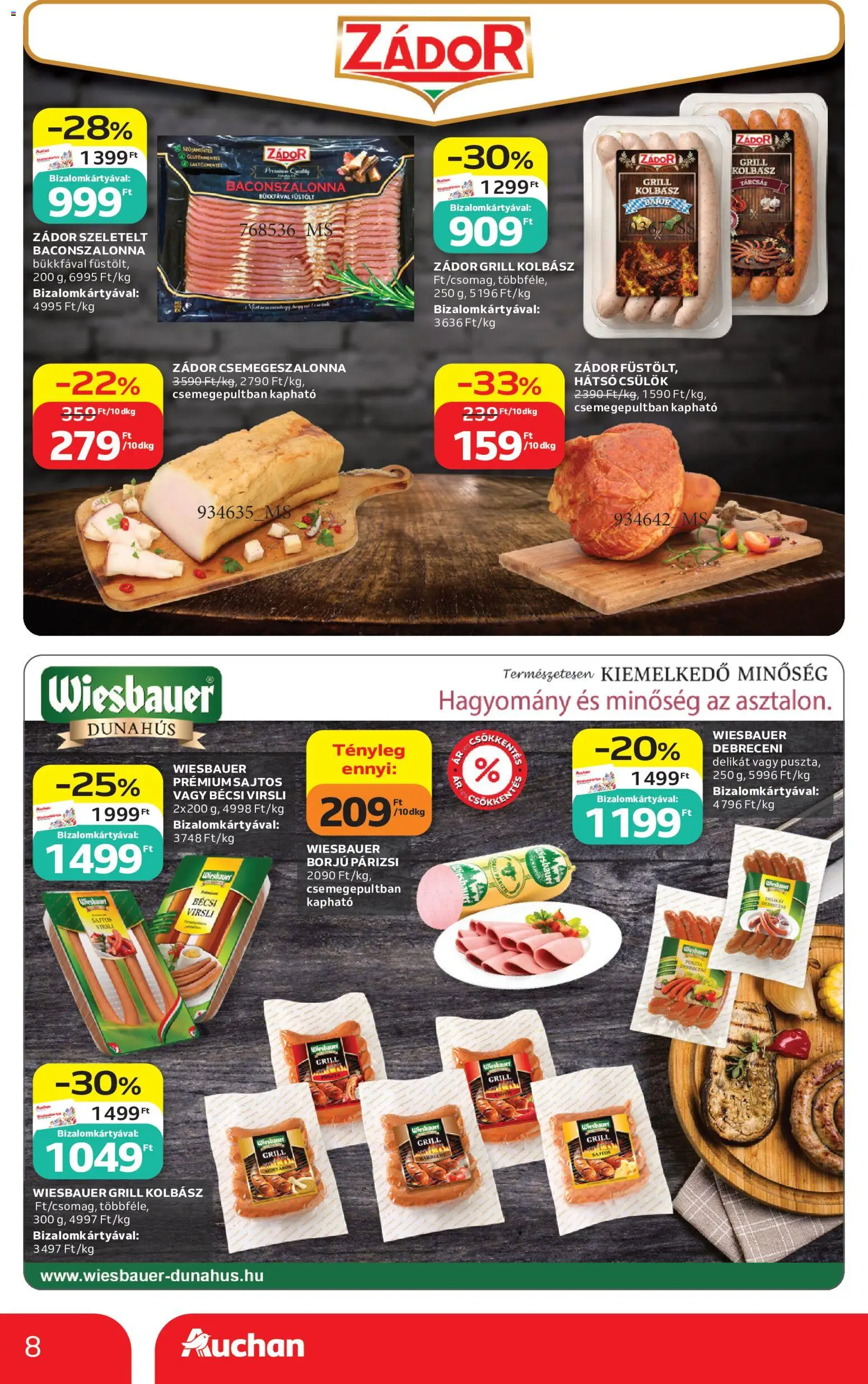 Auchan akciós ujság - amely érvényes a következő dátumtól: 2026.07.09. | Oldal: 8 | Termékek: Virsli, Debreceni, Grill, Párizsi