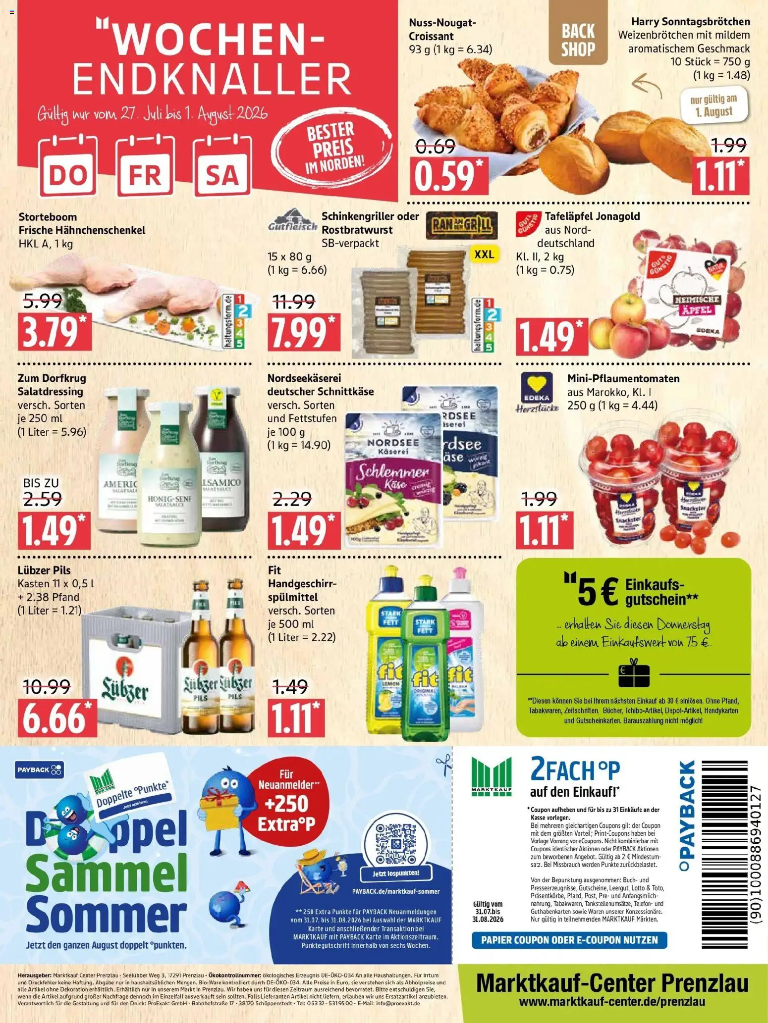 Marktkauf Prospekt Prenzlau – gültig ab 27.07.2026 | Seite: 12 | Produkte: Käse, Pils, Croissant, Lubzer