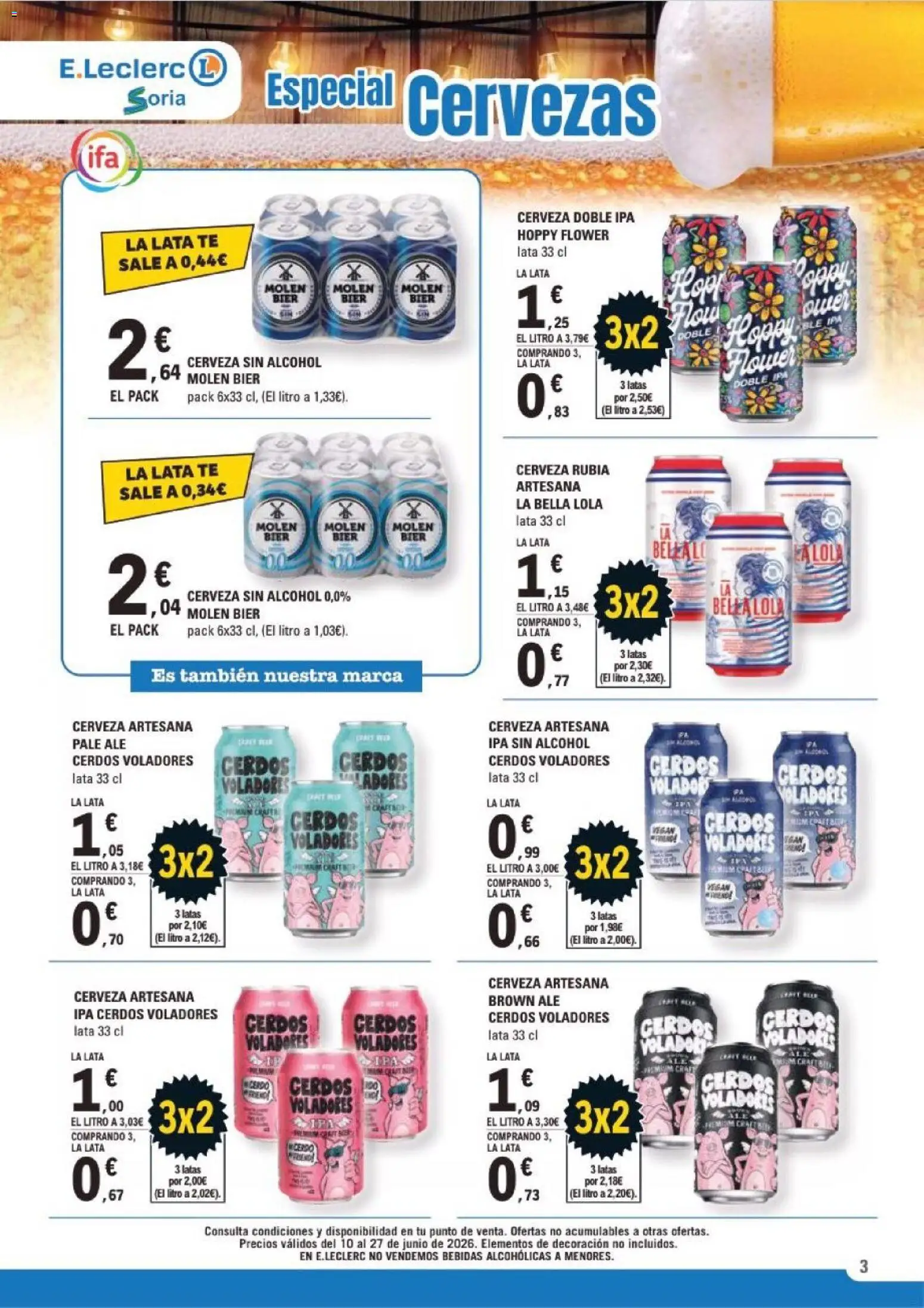 E.Leclerc Soria │ válido desde el 10.06.2026 | Página: 3 | Productos: Cerveza sin alcohol, Cerveza, Té