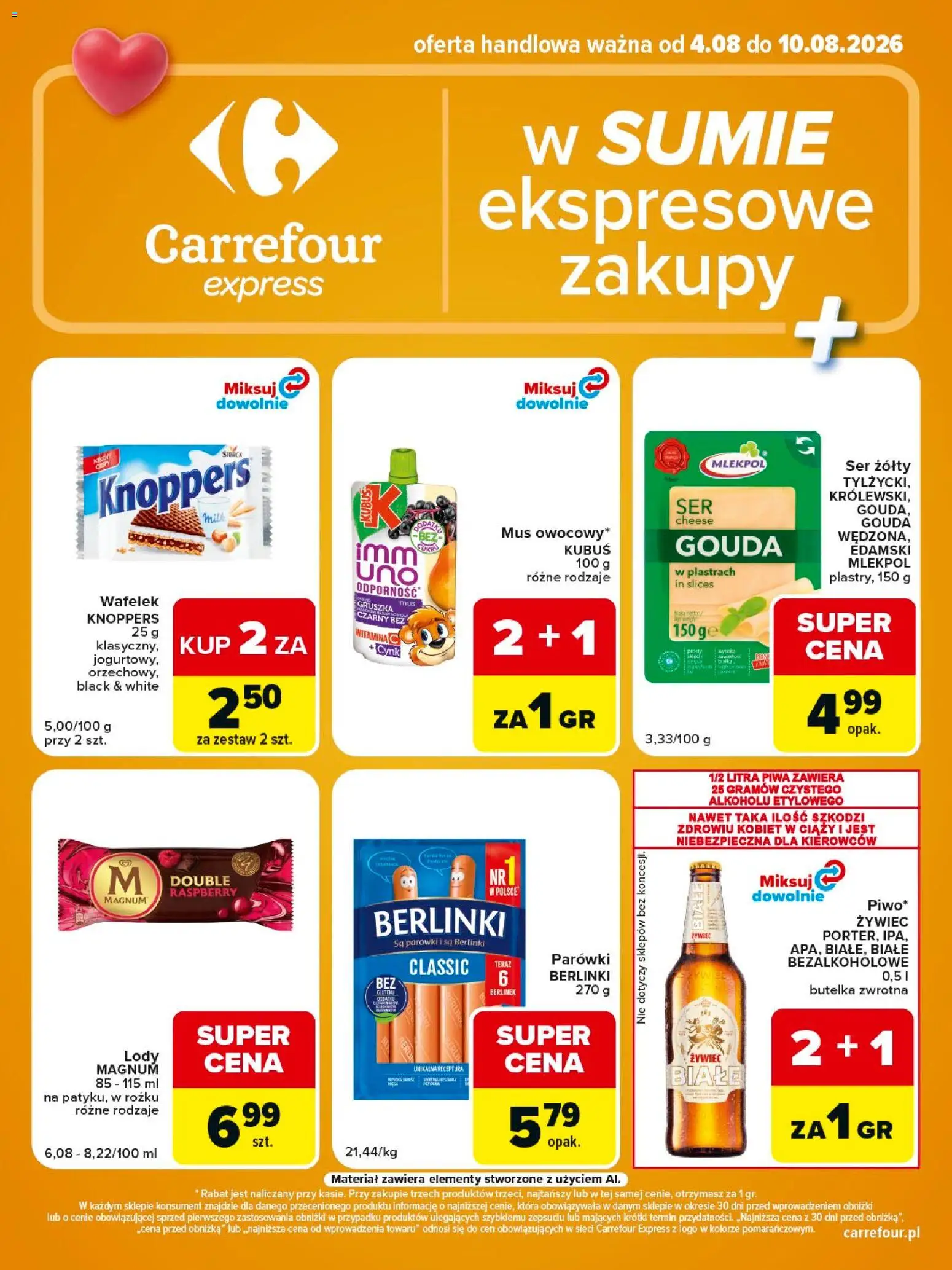 Carrefour gazetka - Express II od 04.08.2026 | Strona: 2 | Produkty: Knoppers, Ser żółty, Gruszka, Ser