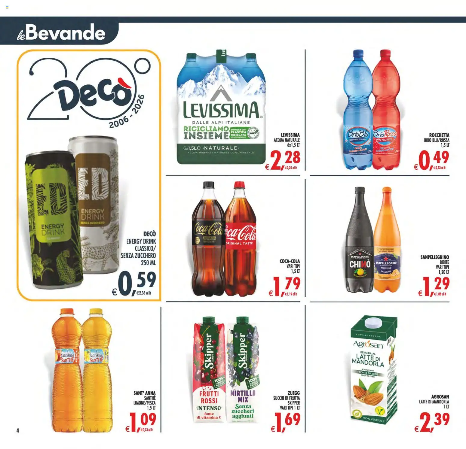 Volantino Decò del 31/07/2026 | Pagina: 4 | Prodotti: Frutta, Zucchero, Acqua naturale, Bibite
