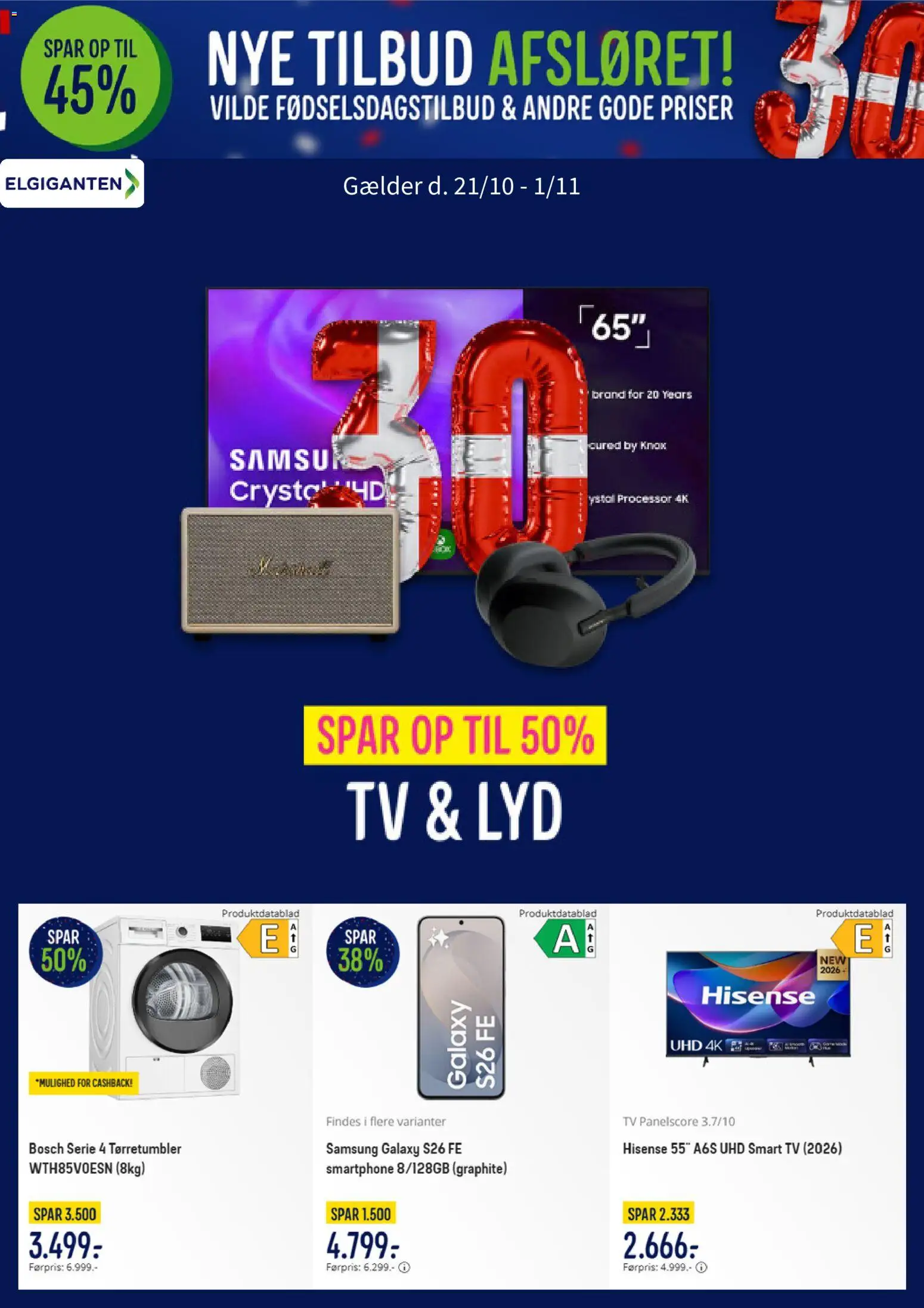 Elgiganten tilbudsavis – gyldig fra 21/10/2026 | Side: 1 | Produkter: Processor, Smart TV, TV, Lyd