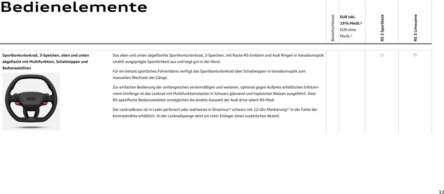 Audi RS 3 Sportback / RS 3 Limousine – gültig ab 28.10.2025 | Seite: 31