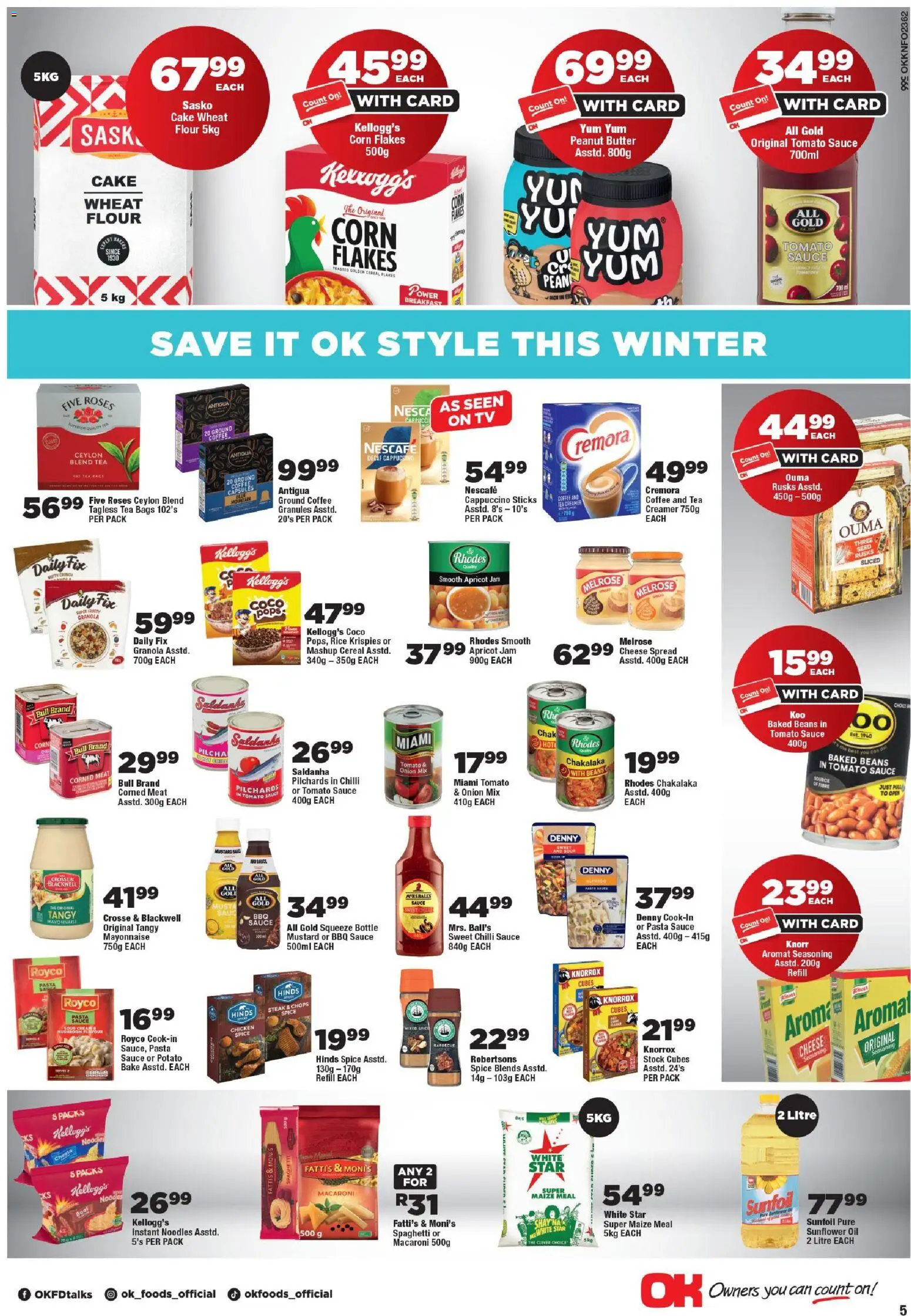 New OK Foods catalogue – valid from 24/06/2026 | Page: 5 | Products: Maize meal, Noodles, Rusks, Sauce