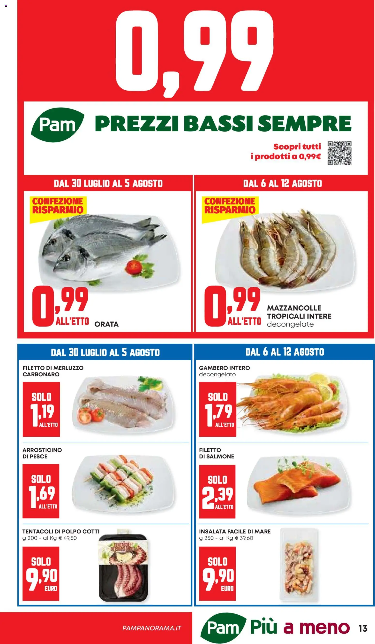Volantino Panorama del 30/07/2026 | Pagina: 13 | Prodotti: Salmone, Polpo, Mazzancolle, Orata