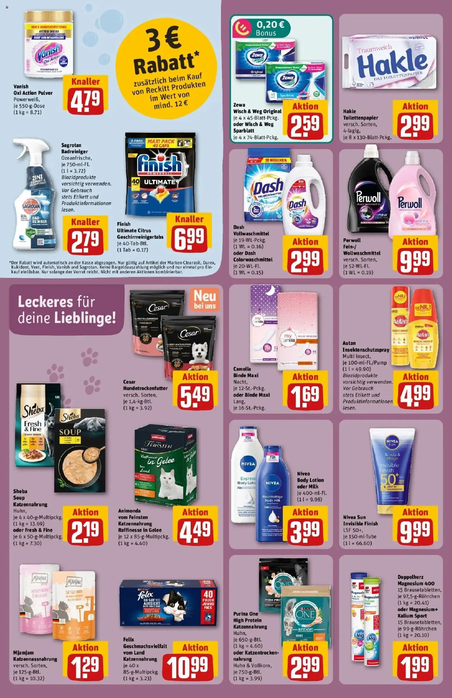 REWE Prospekt ab 03.08.2026 zum Blättern » Angebote | Seite: 24 | Produkte: Sheba, Bad, Zewa, Finish