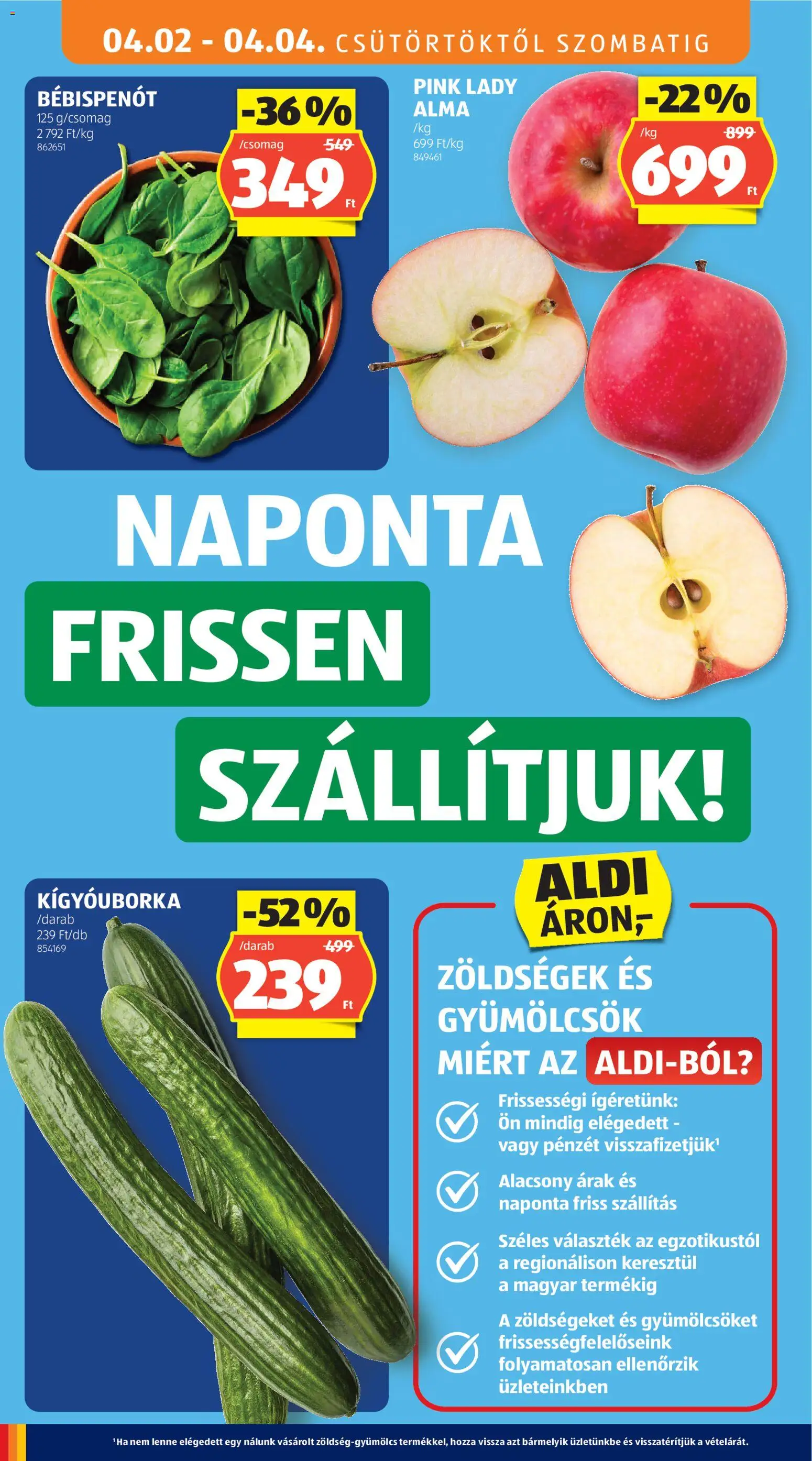 Aldi akciós ujság - amely érvényes a következő dátumtól: 2026.04.02. | Oldal: 8 | Termékek: Kígyóuborka, Alma
