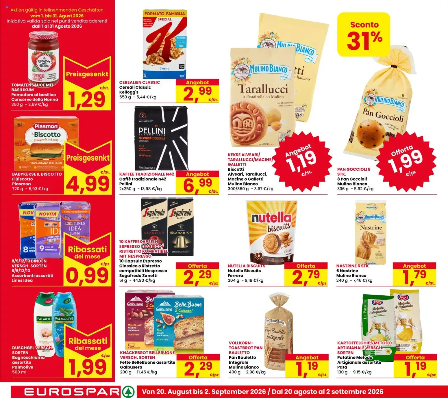 Volantino Eurospar del 17/08/2026 | Pagina: 12 | Prodotti: Caffè, Cereali, Nutella, Basilico