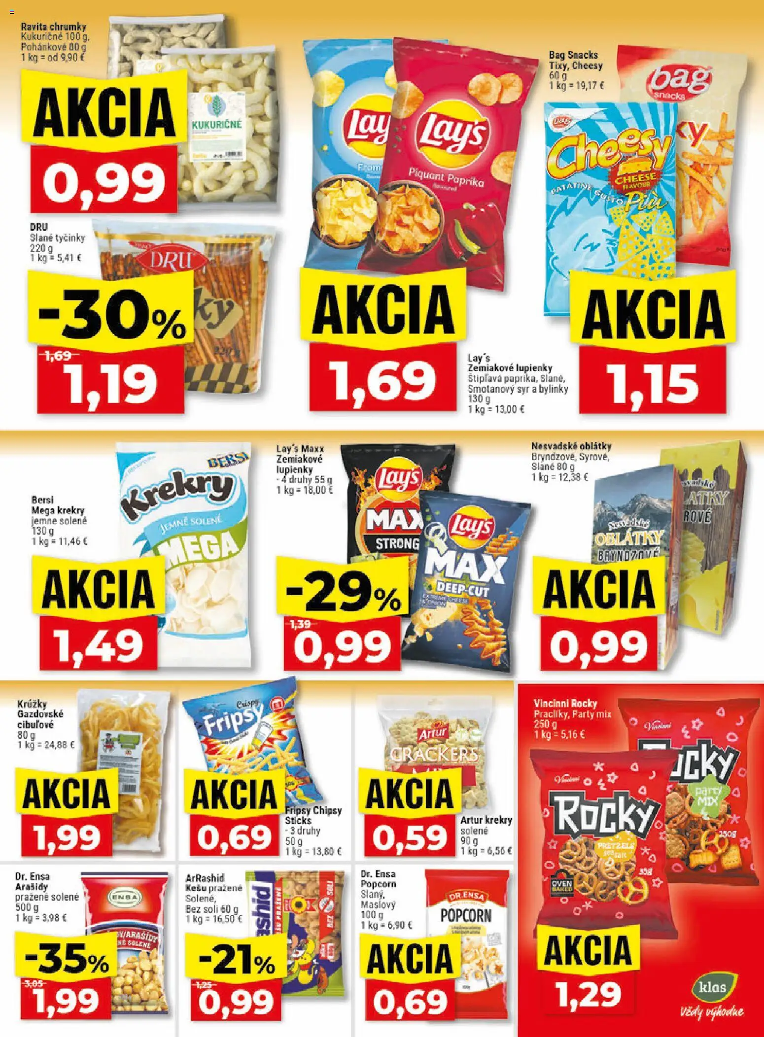 Nové Klas akcie – leták je platný od 08.06.2026 | Strana: 20 | Produkty: Paprika, Syr, Chipsy, Arašidy