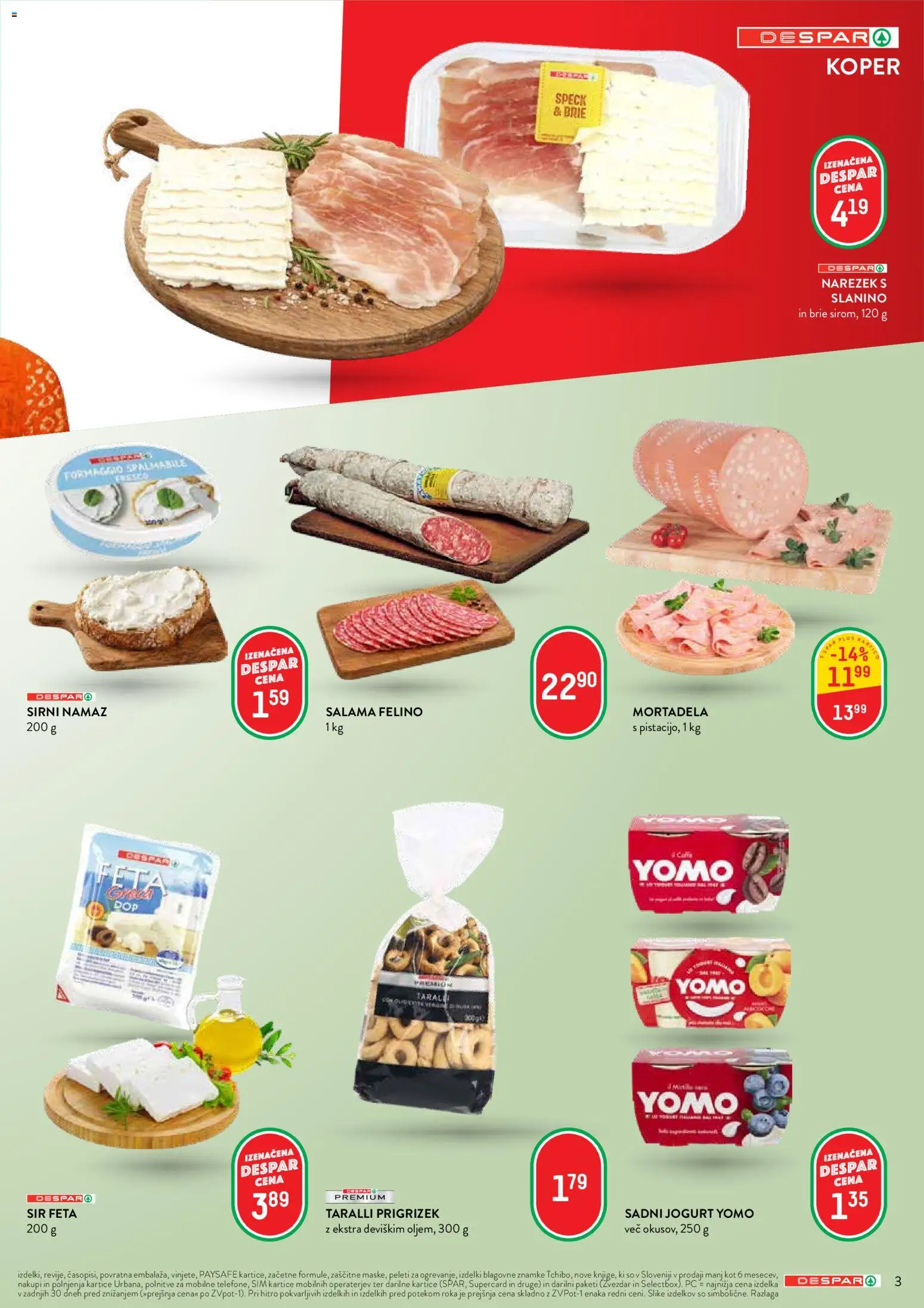 Novi Spar katalog ponudbe – veljaven od 17.06.2026 | Stran: 3 | Izdelki: Sirni namaz, Mortadela, Jogurt, Salama