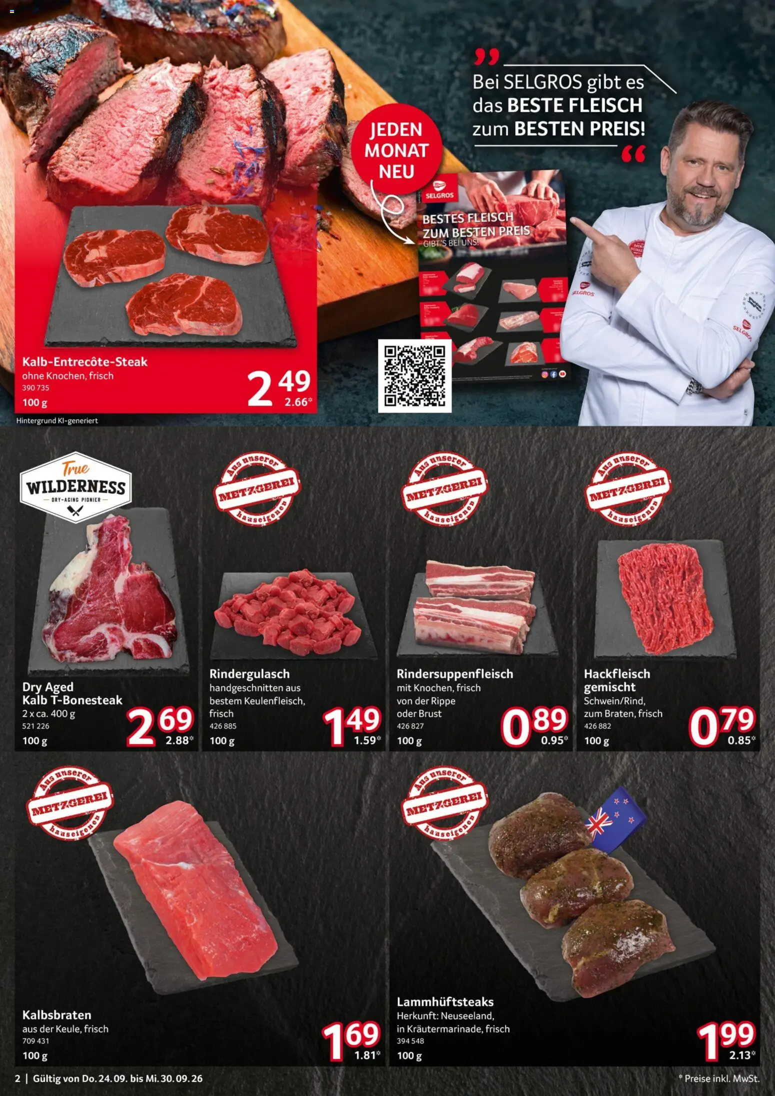 Selgros Prospekt – gültig ab 24.09.2026 | Seite: 2 | Produkte: Rindergulasch, Fleisch, Hackfleisch