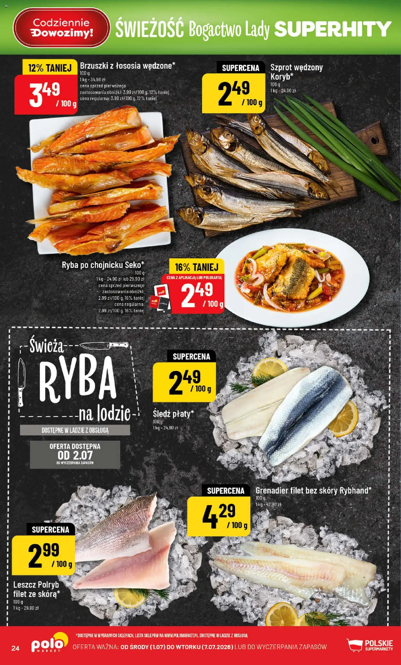 POLOmarket gazetka od 01.07.2026 | Strona: 24 | Produkty: Śledź, Brzuszki z łososia, Ryba