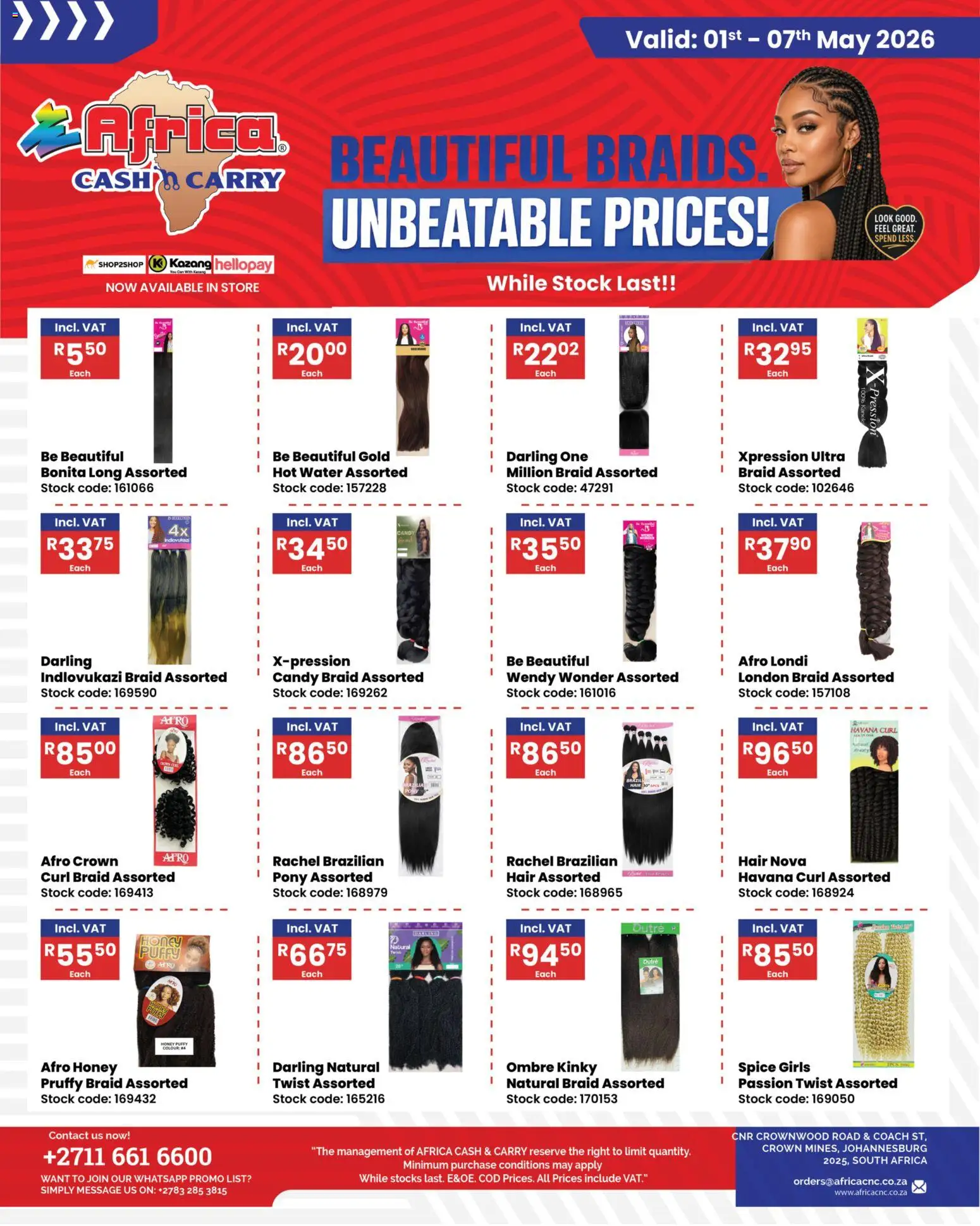 New Africa Cash & Carry catalogue – valid from 01.05.2026 | Page: 1 | Products: Stock, Water