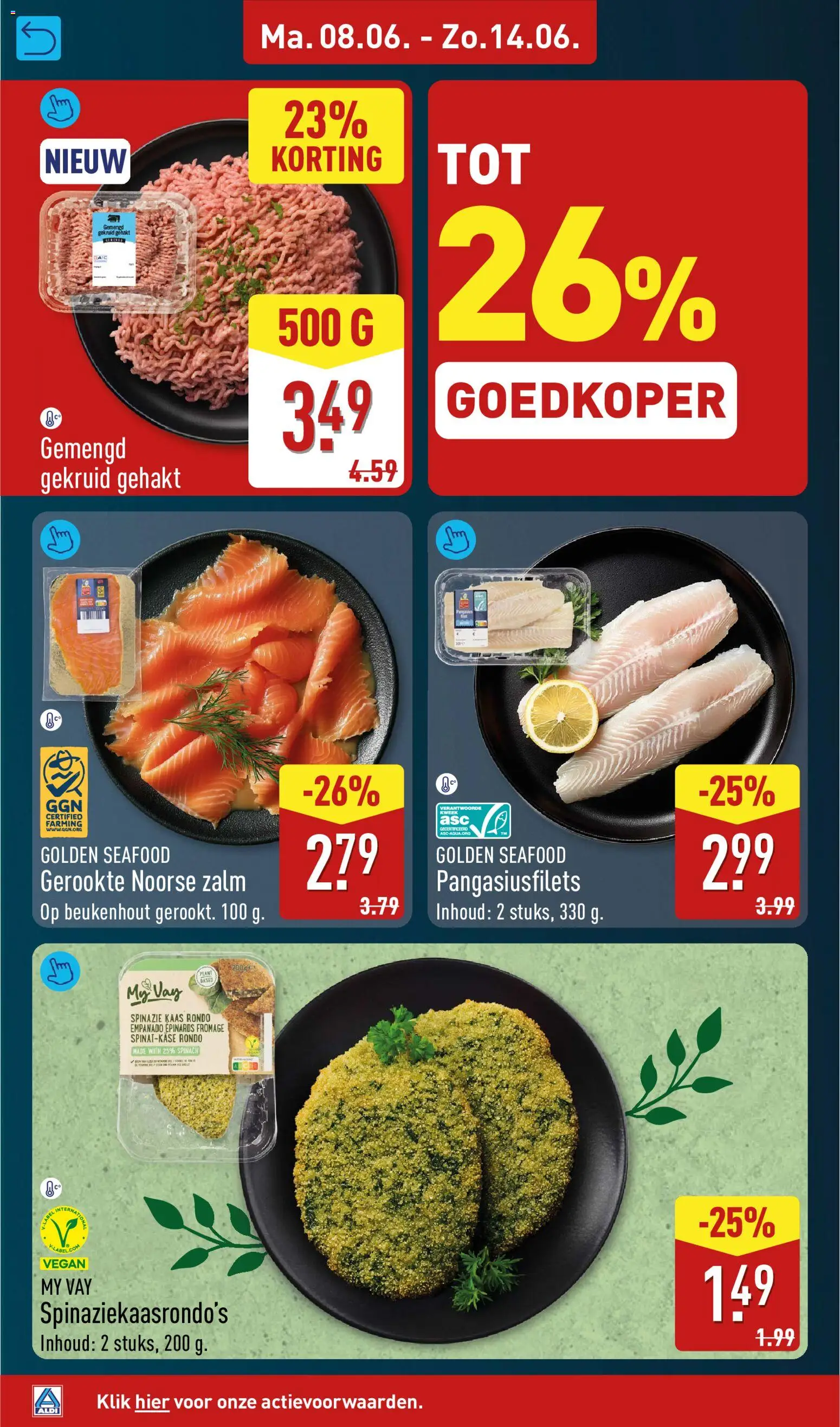 {H1} | Pagina: 6 | Producten: Spinazie, Kaas, Gehakt, Zalm