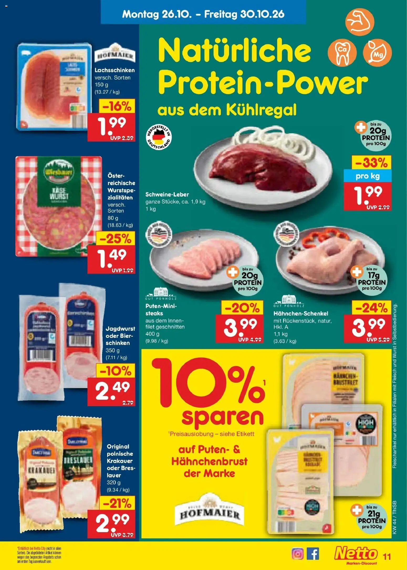 Netto Marken-Discount Prospekt Pirna (ab 26.10.2026) » Angebote | Seite: 23 | Produkte: Wurst, Schinken, Fleisch, Hahnchenbrust